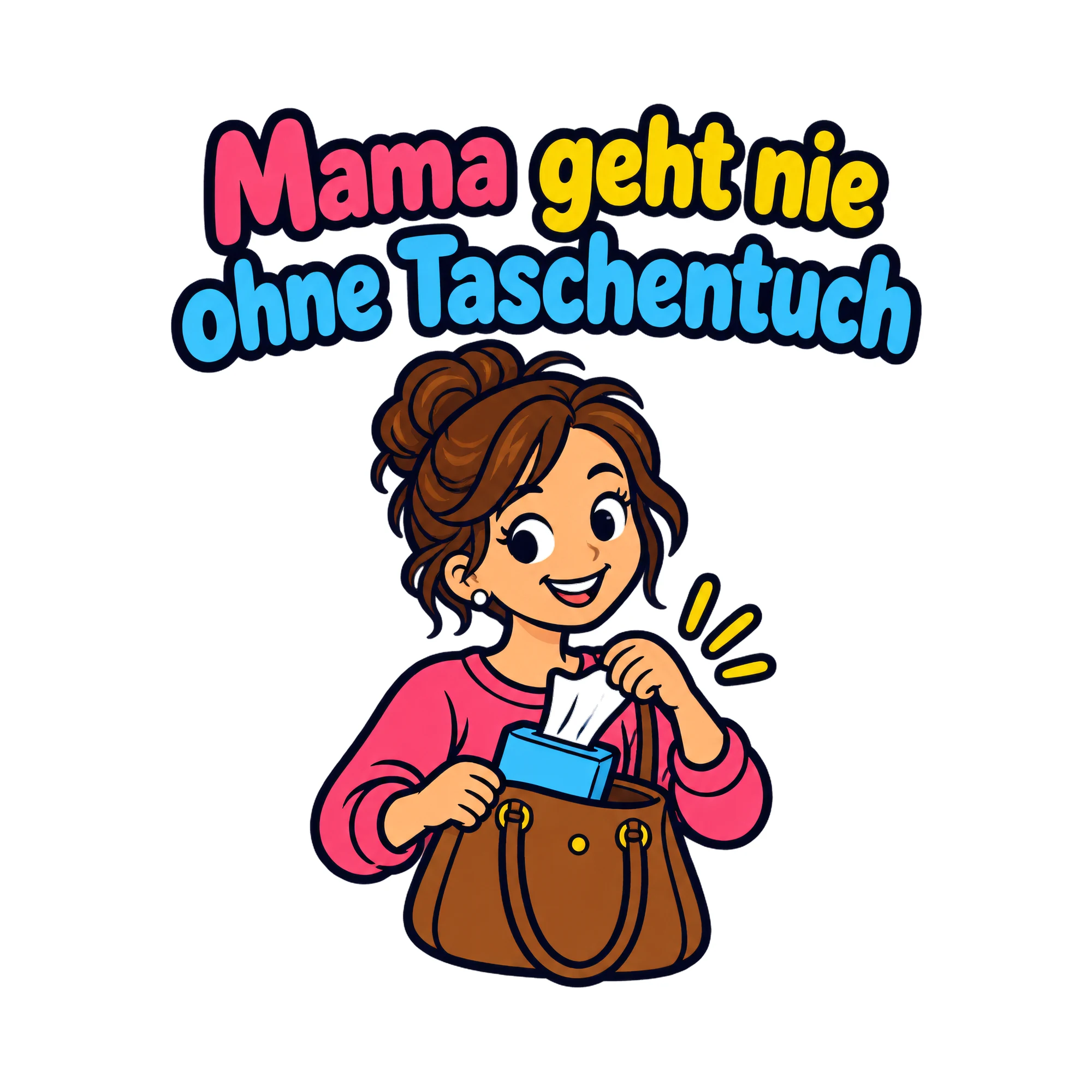Bügelbild Mama geht nie ohne Taschentuch als Grafik auf weißem Hintergrund (BB019190)