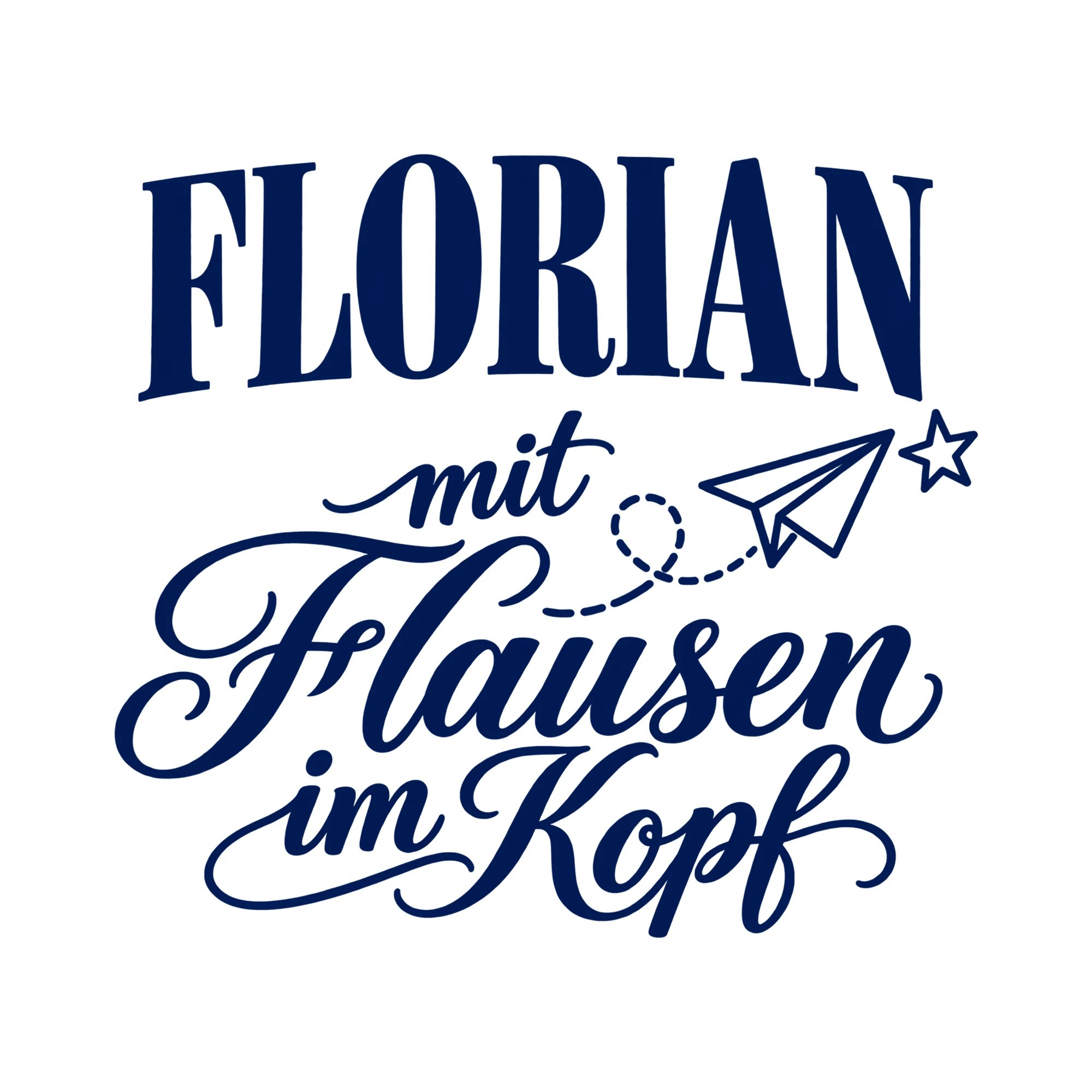 Bügelbild Florian mit Flausen im Kopf als Grafik auf weißem Hintergrund (BB014548)