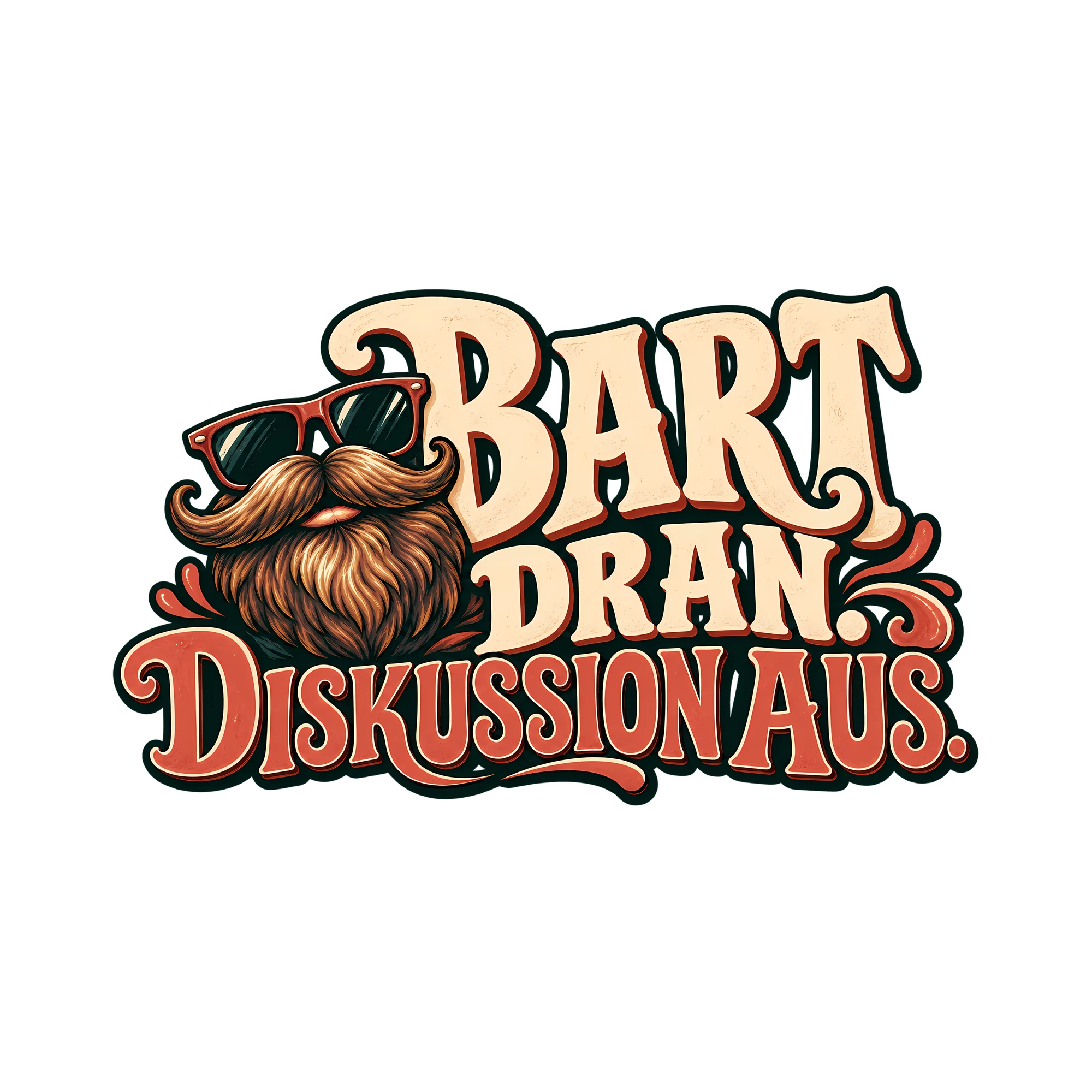 Bügelbild BART DRAN. DISKUSSION AUS. als Grafik auf weißem Hintergrund (BB013974)