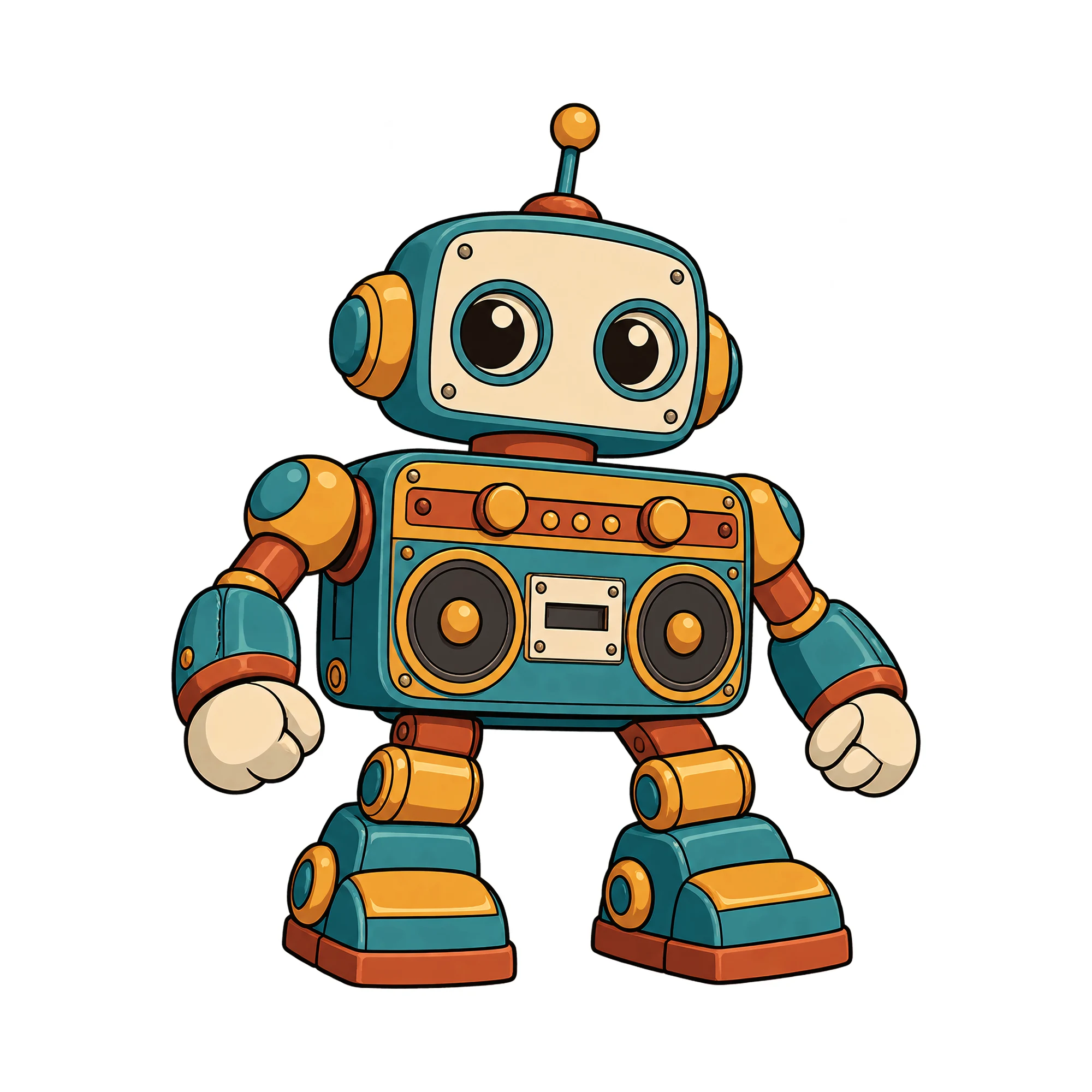 Bügelbild Ghettoblaster Roboter, Lustiger Shirt Motiv als Grafik auf weißem Hintergrund (BB015296)