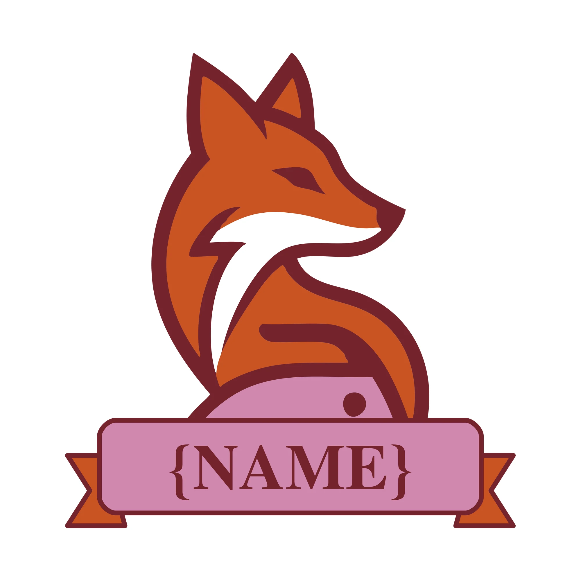 Bügelbild Namensschild Fuchs als Grafik auf weißem Hintergrund (BB010001)