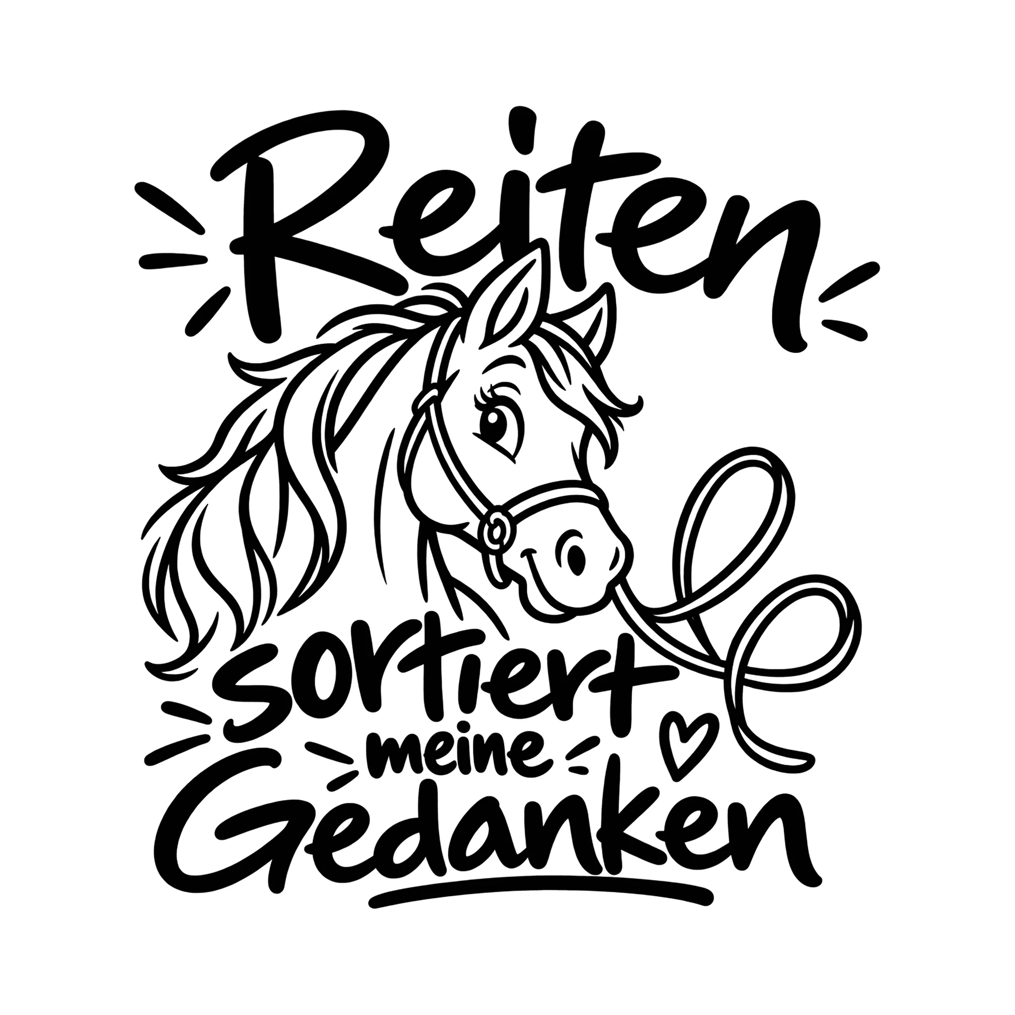 Bügelbild Reiten sortiert meine Gedanken als Grafik auf weißem Hintergrund (BB013043)