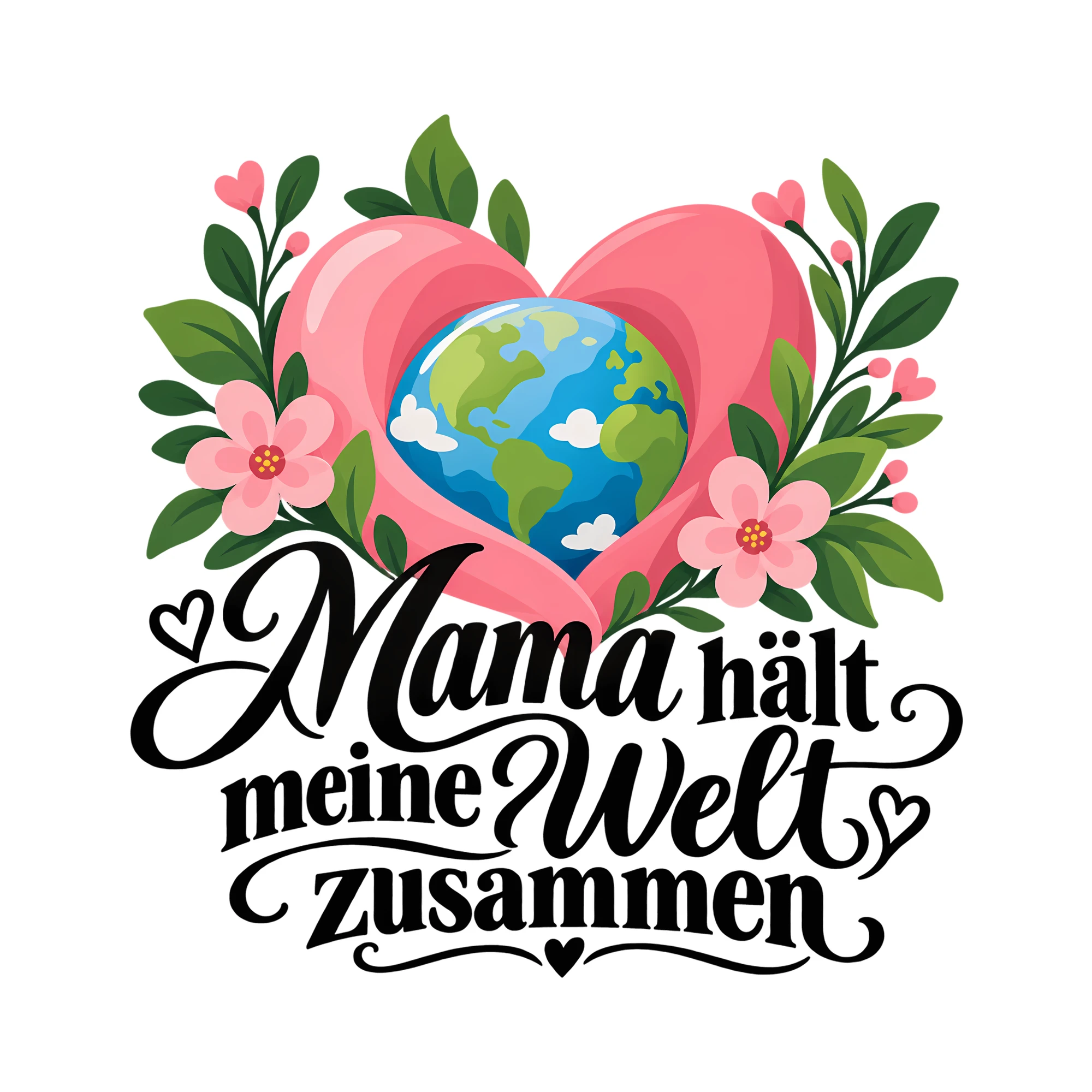 Bügelbild Mama hält meine Welt zusammen als Grafik auf weißem Hintergrund (BB012455)