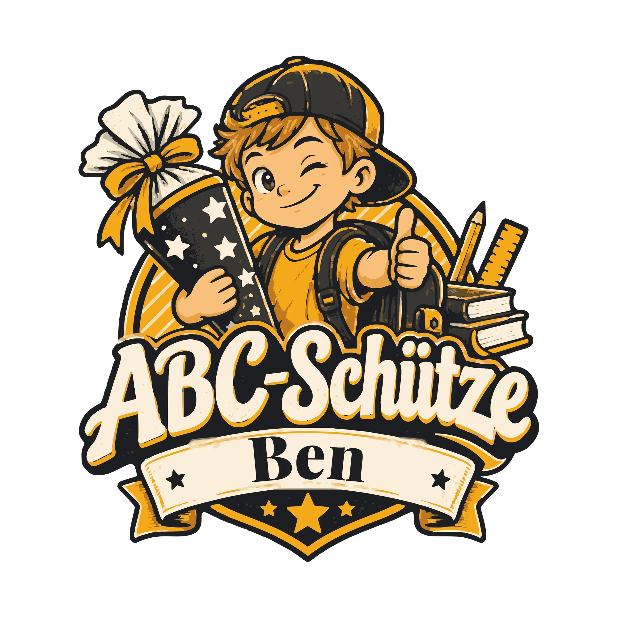 Bügelbild ABC-Schütze mit Name als Grafik auf weißem Hintergrund (BB011199)