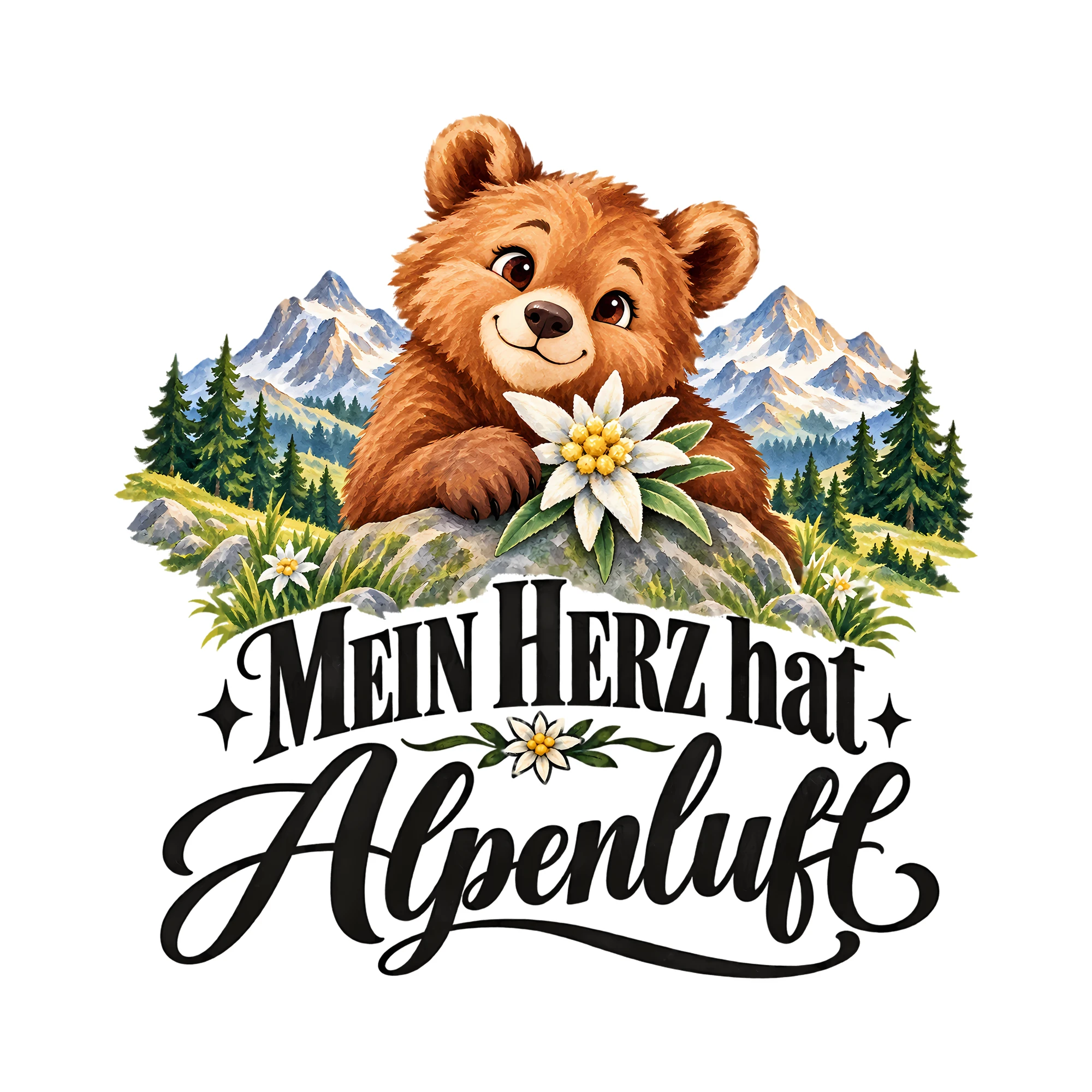 Bügelbild Mein Herz hat Alpenluft als Grafik auf weißem Hintergrund (BB013536)