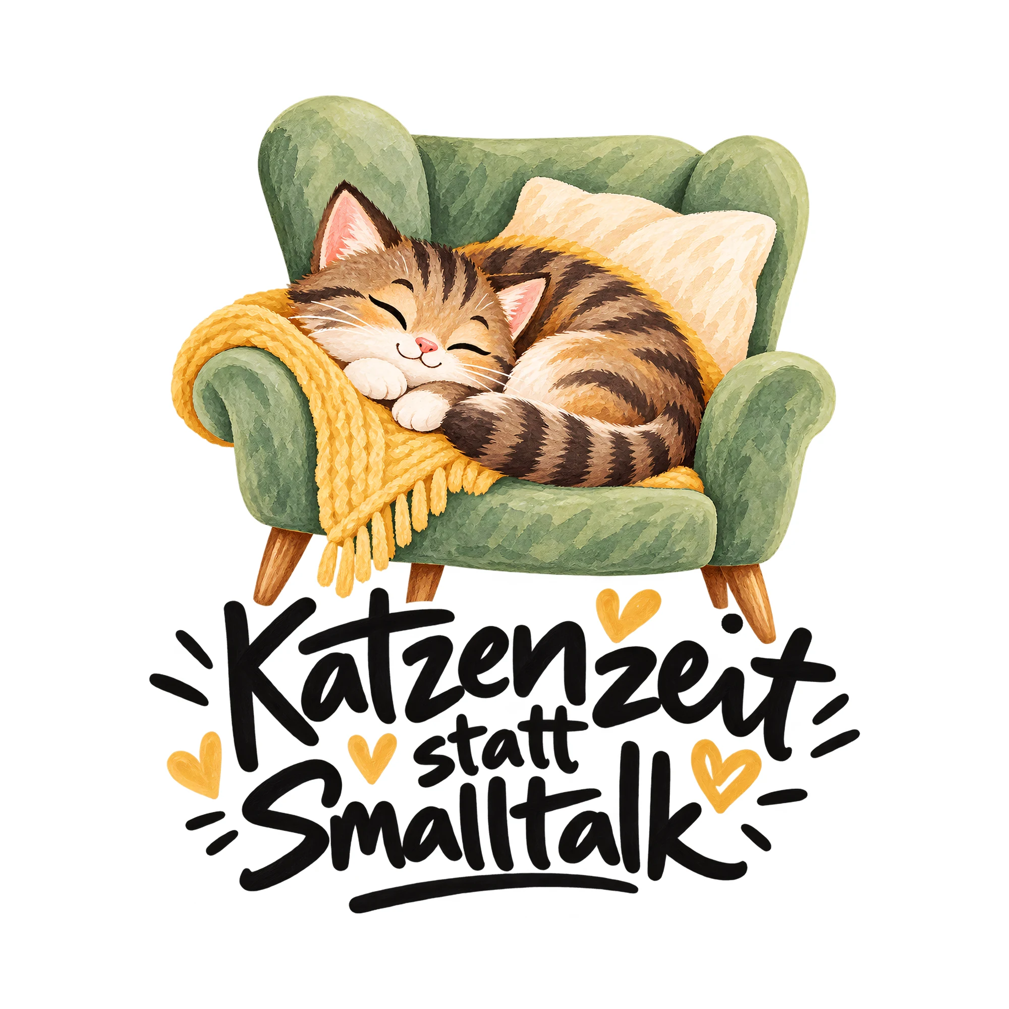 Bügelbild Katzenzeit statt Smalltalk als Grafik auf weißem Hintergrund (BB012896)