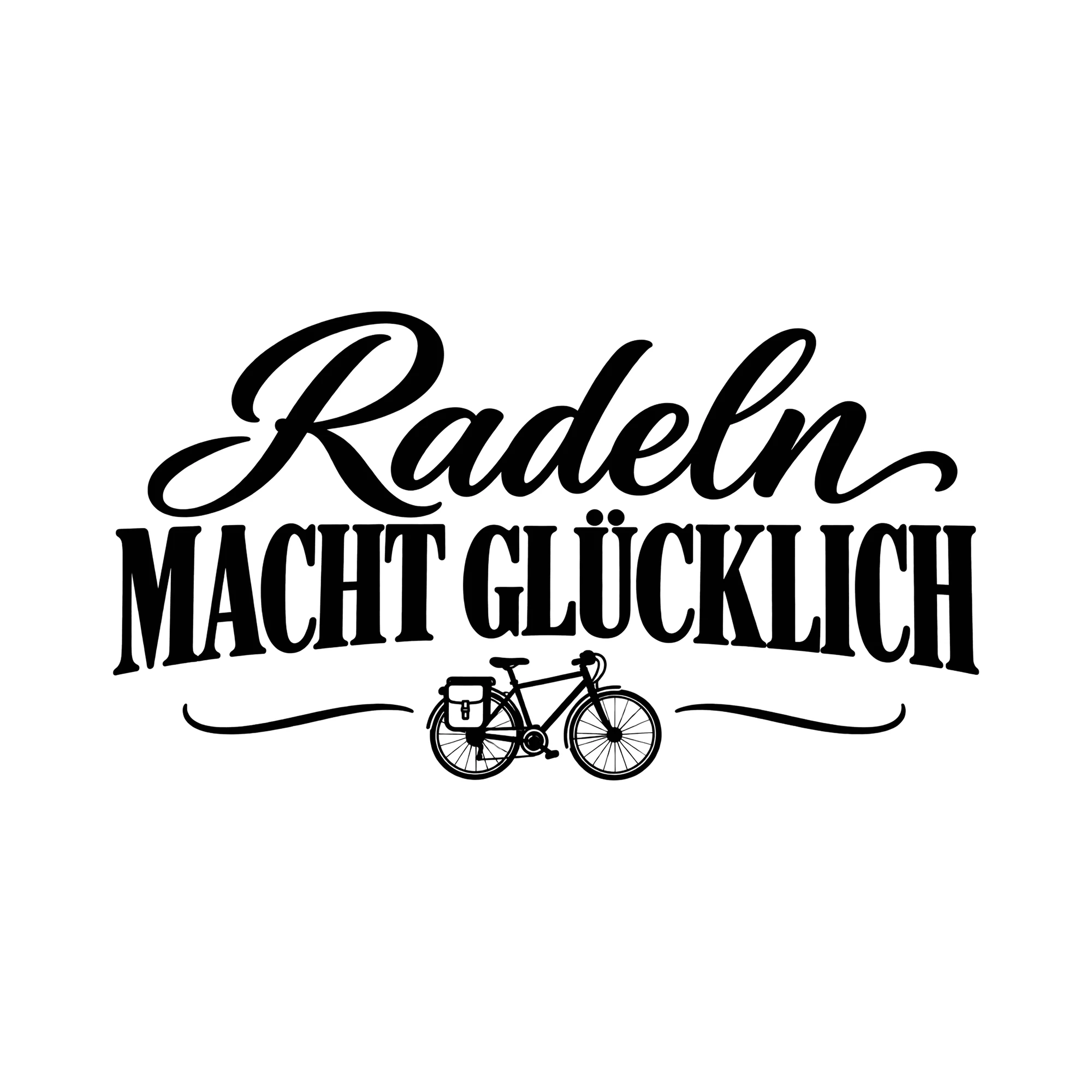Bügelbild Radeln macht glücklich als Grafik auf weißem Hintergrund (BB013745)