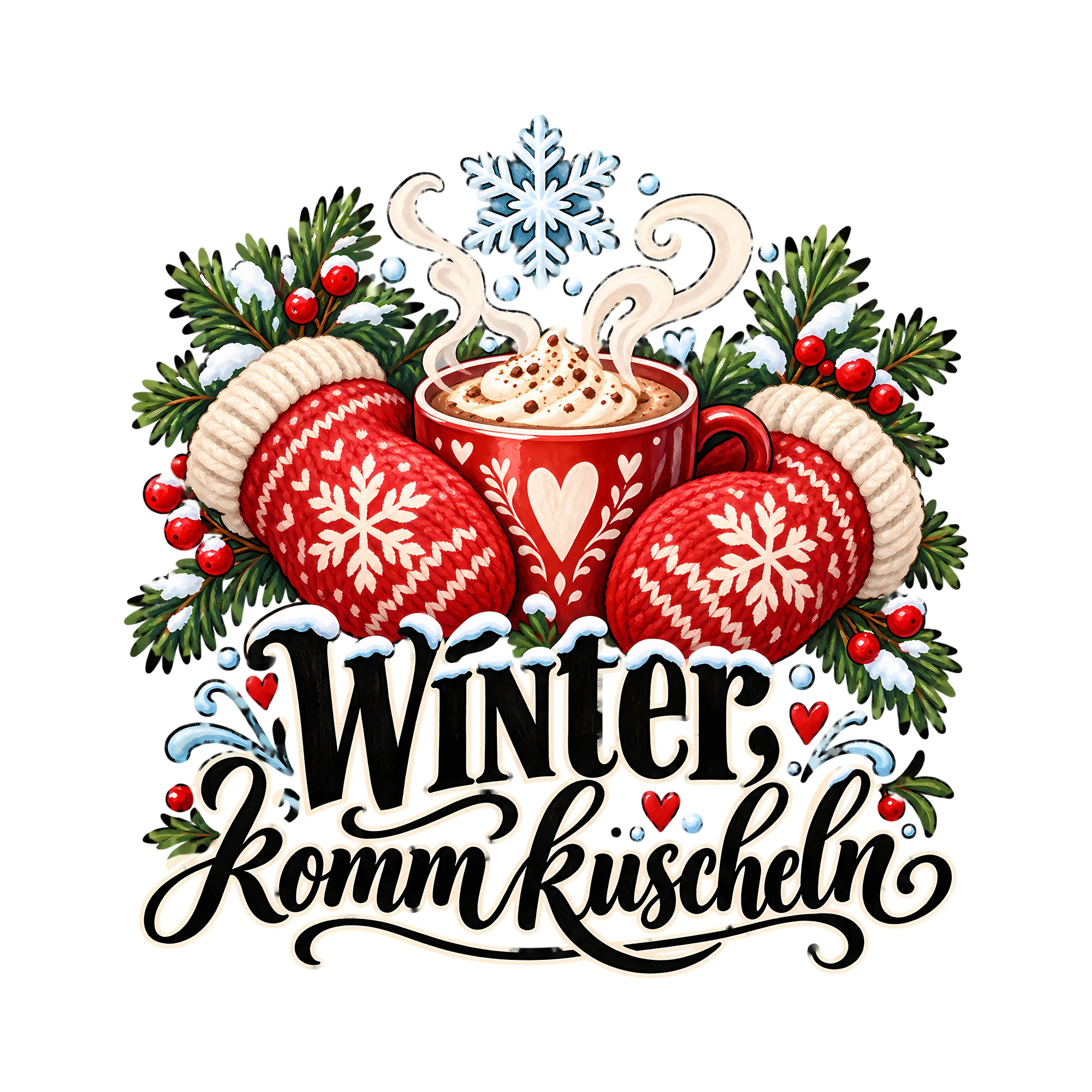 Bügelbild Winter, komm kuscheln als Grafik auf weißem Hintergrund (BB014200)