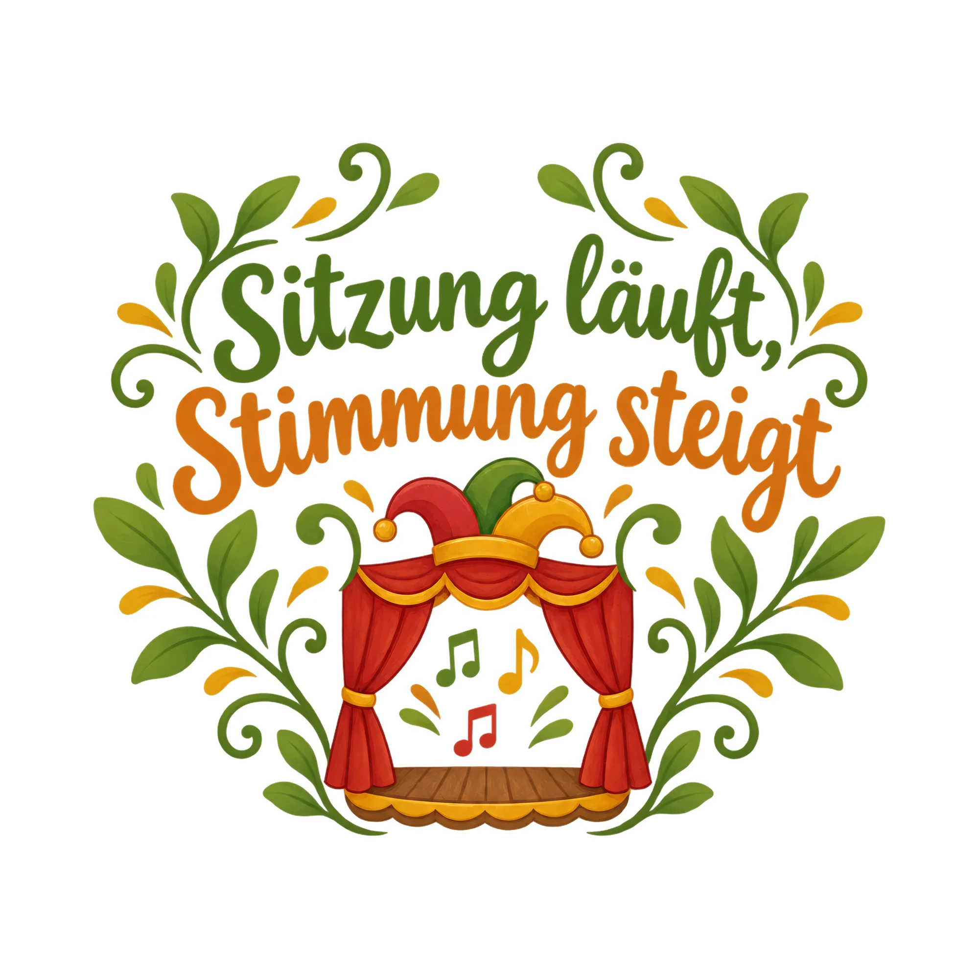 Bügelbild Sitzung läuft, Stimmung steigt, Vereine Shirt Spruch als Grafik auf weißem Hintergrund (BB020460)