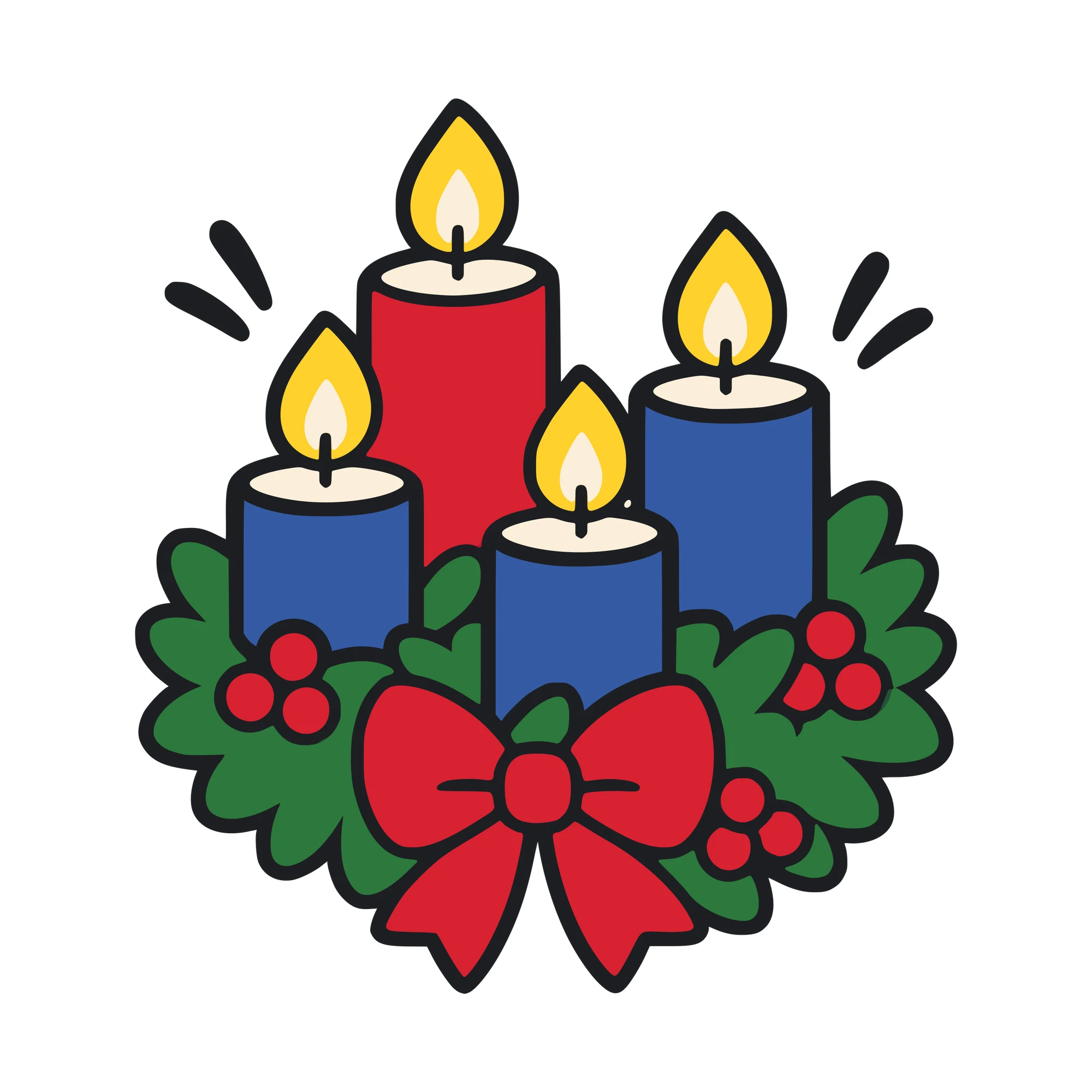 Bügelbild Adventskranz im Comic-Stil als Grafik auf weißem Hintergrund (BB011001)