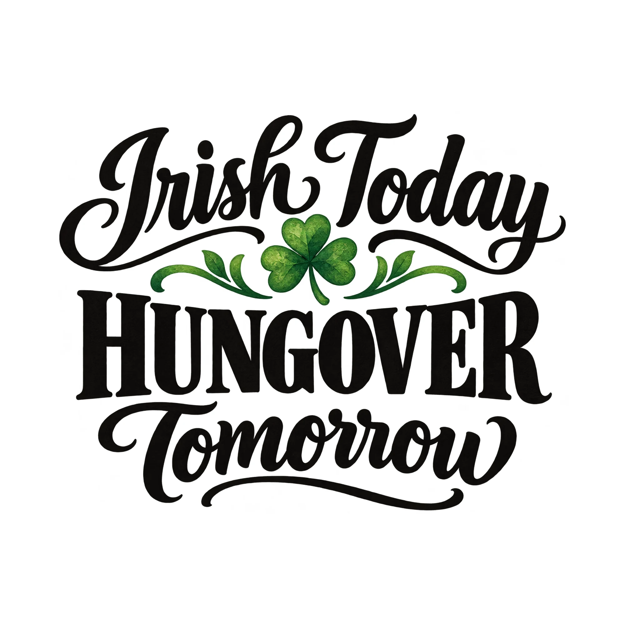Bügelbild Irish Today HUNGOVER Tomorrow, Urlaub Shirt Spruch als Grafik auf weißem Hintergrund (BB015414)