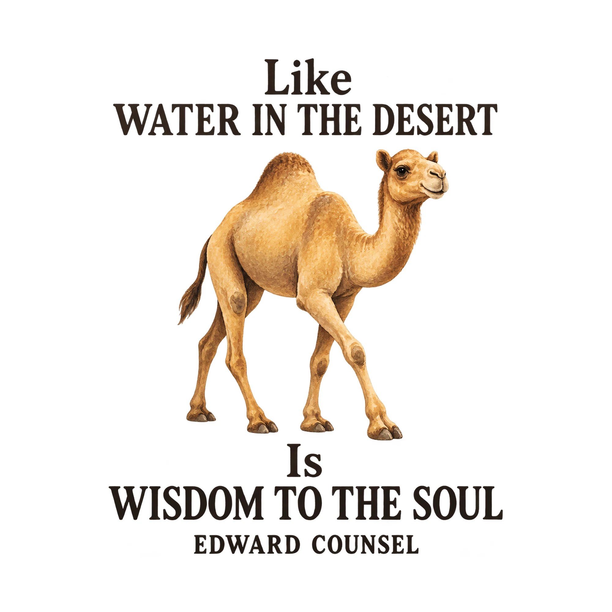 Bügelbild Like WATER IN THE DESERT Is WISDOM TO THE SOUL EDWARD COUNSEL als Grafik auf weißem Hintergrund (BB021017)