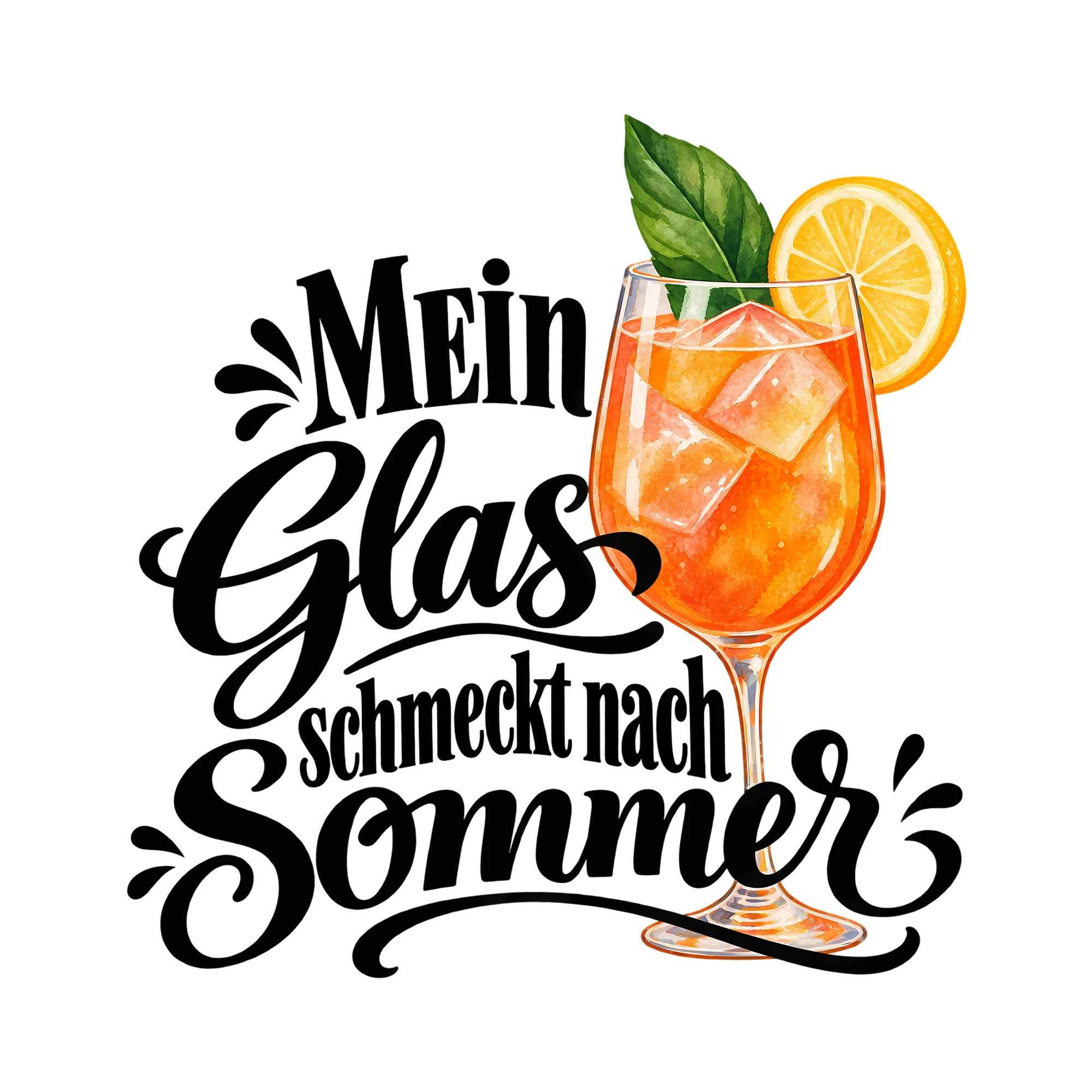 Bügelbild Mein Glas schmeckt nach Sommer als Grafik auf weißem Hintergrund (BB011933)