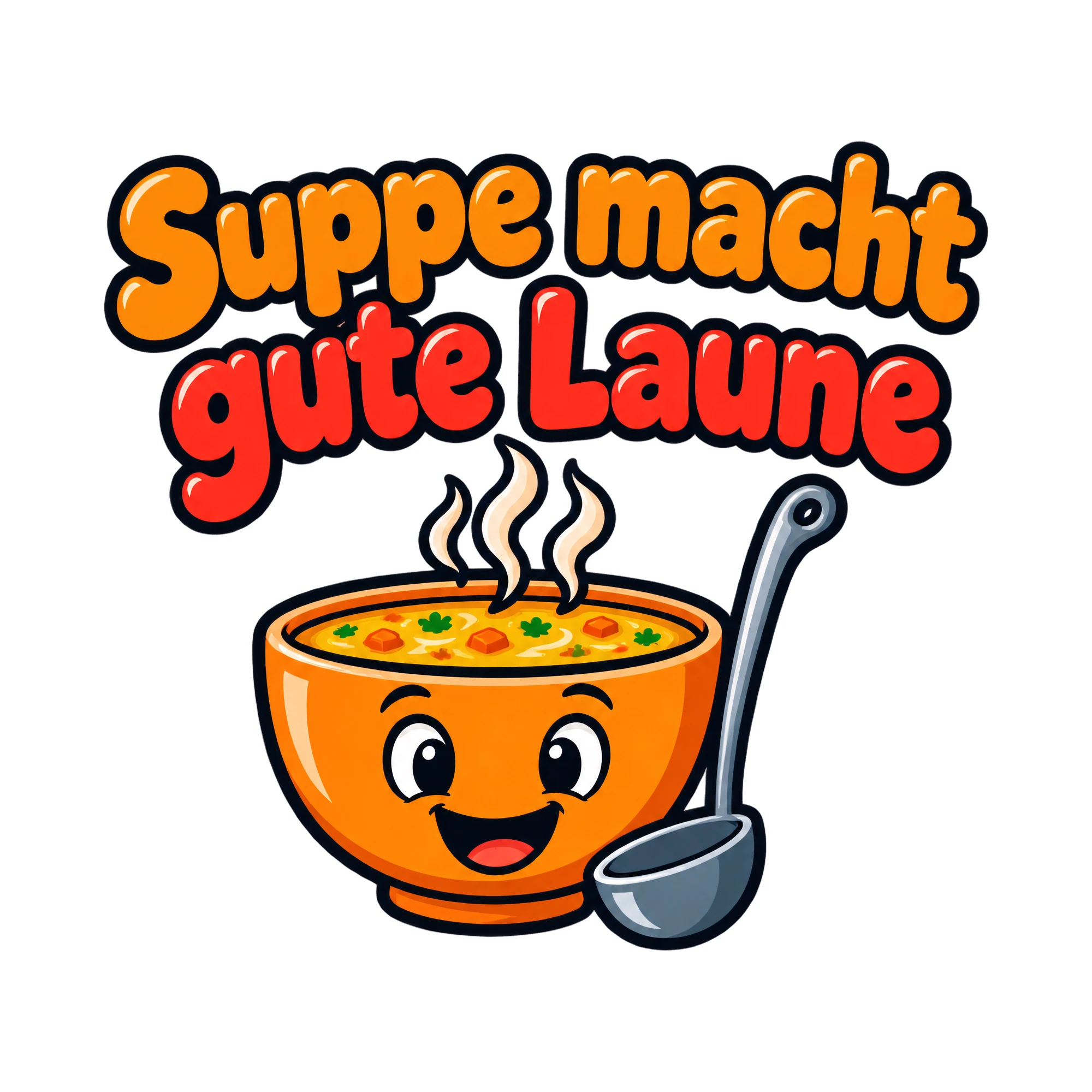 Bügelbild Suppe macht gute Laune als Grafik auf weißem Hintergrund (BB018491)