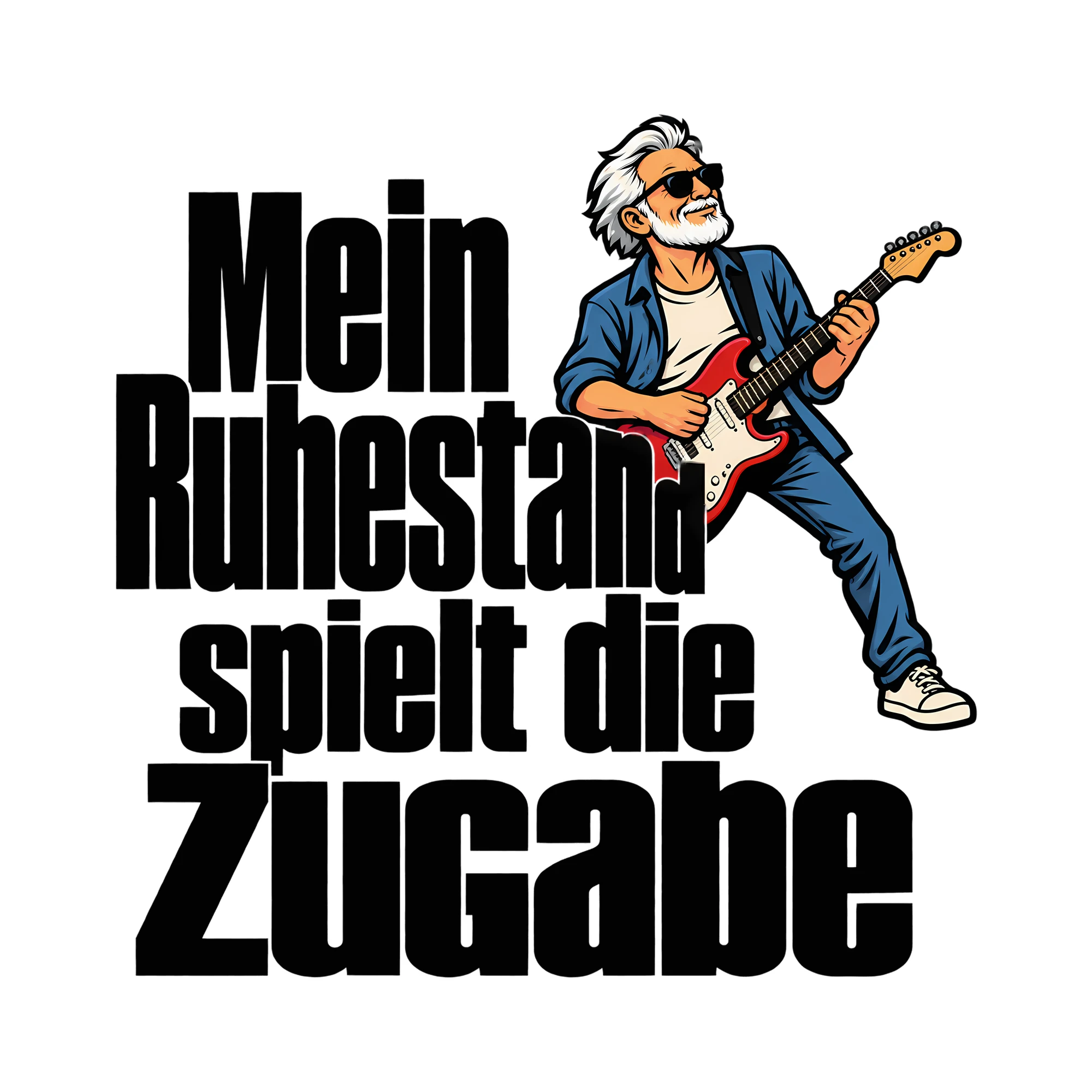 Bügelbild Mein Ruhestand spielt die Zugabe als Grafik auf weißem Hintergrund (BB011778)