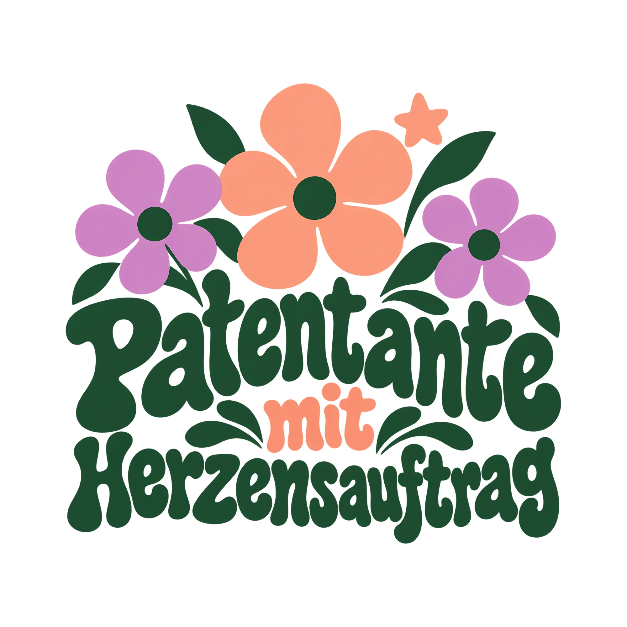Bügelbild Patentante mit Herzensauftrag als Grafik auf weißem Hintergrund (BB013576)