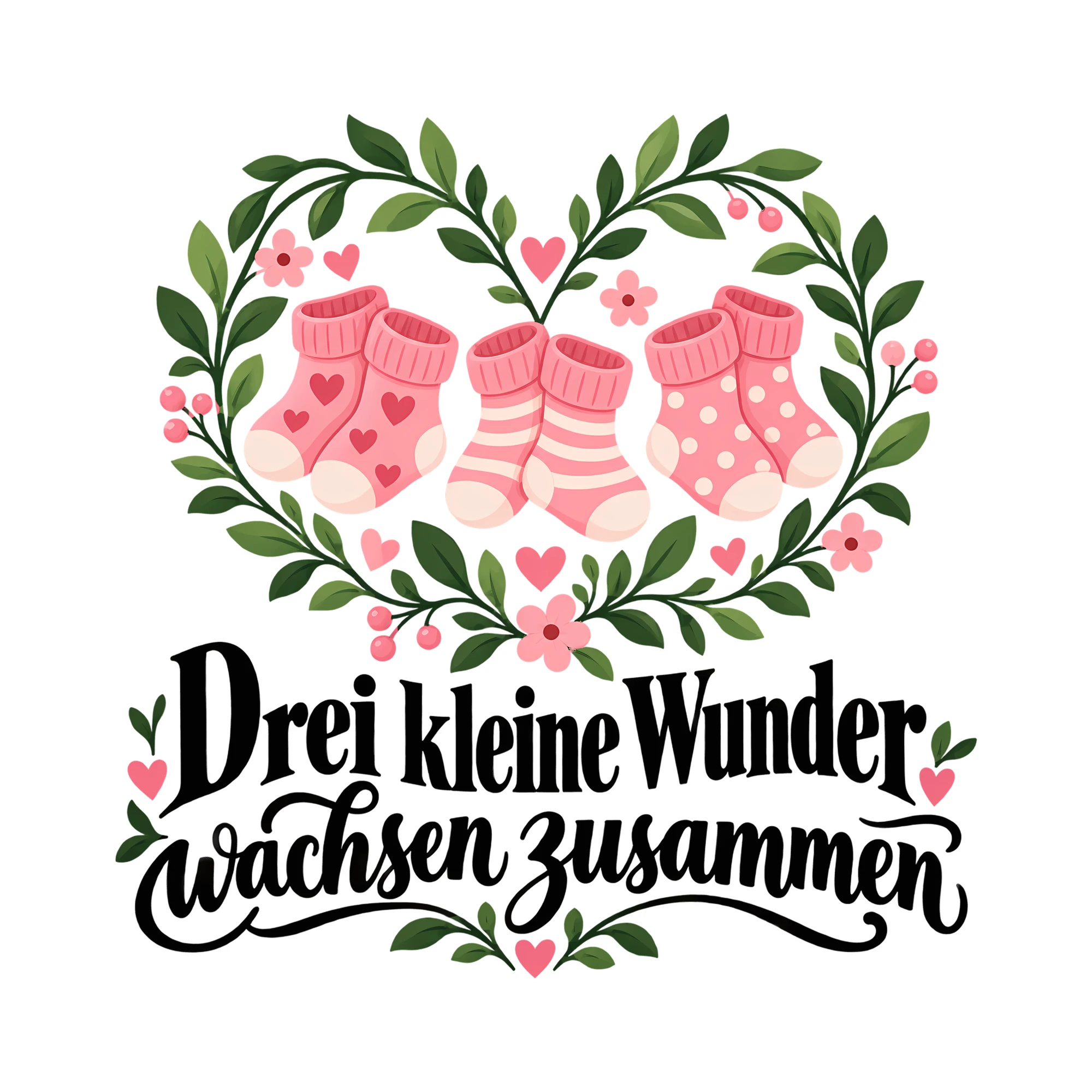 Bügelbild Drei kleine Wunder wachsen zusammen als Grafik auf weißem Hintergrund (BB014600)
