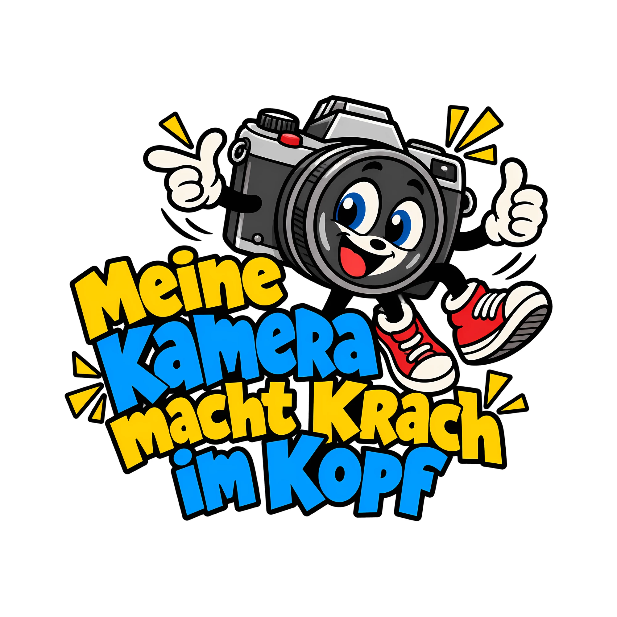 Bügelbild Meine Kamera macht Krach im Kopf als Grafik auf weißem Hintergrund (BB014402)