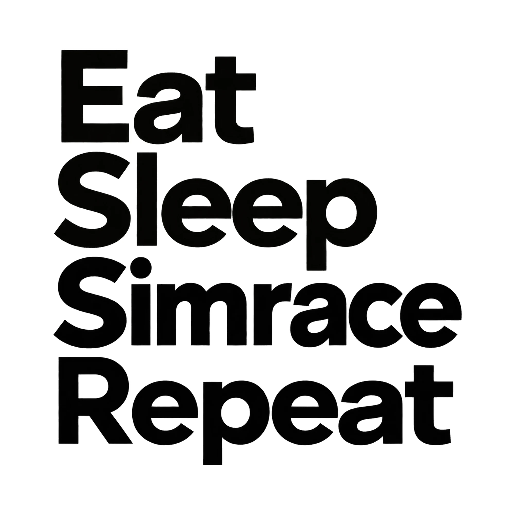 Bügelbild Eat Sleep Simrace Repeat, Lustiger Shirt Spruch als Grafik auf weißem Hintergrund (BB015718)