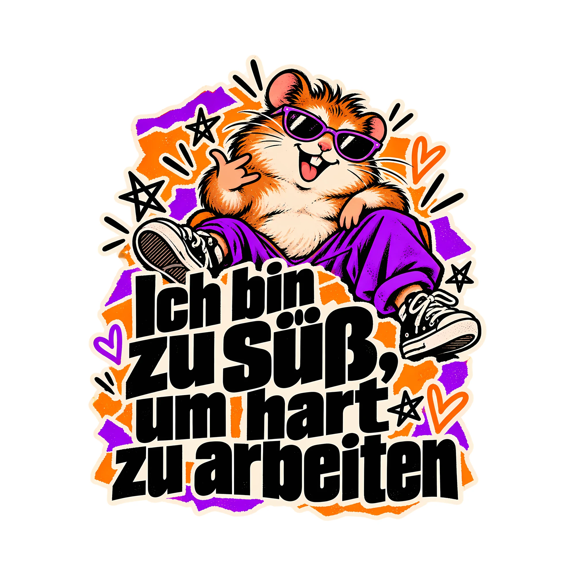 Bügelbild Ich bin zu süß, um hart zu arbeiten, Lustiger Shirt Spruch als Grafik auf weißem Hintergrund (BB014678)