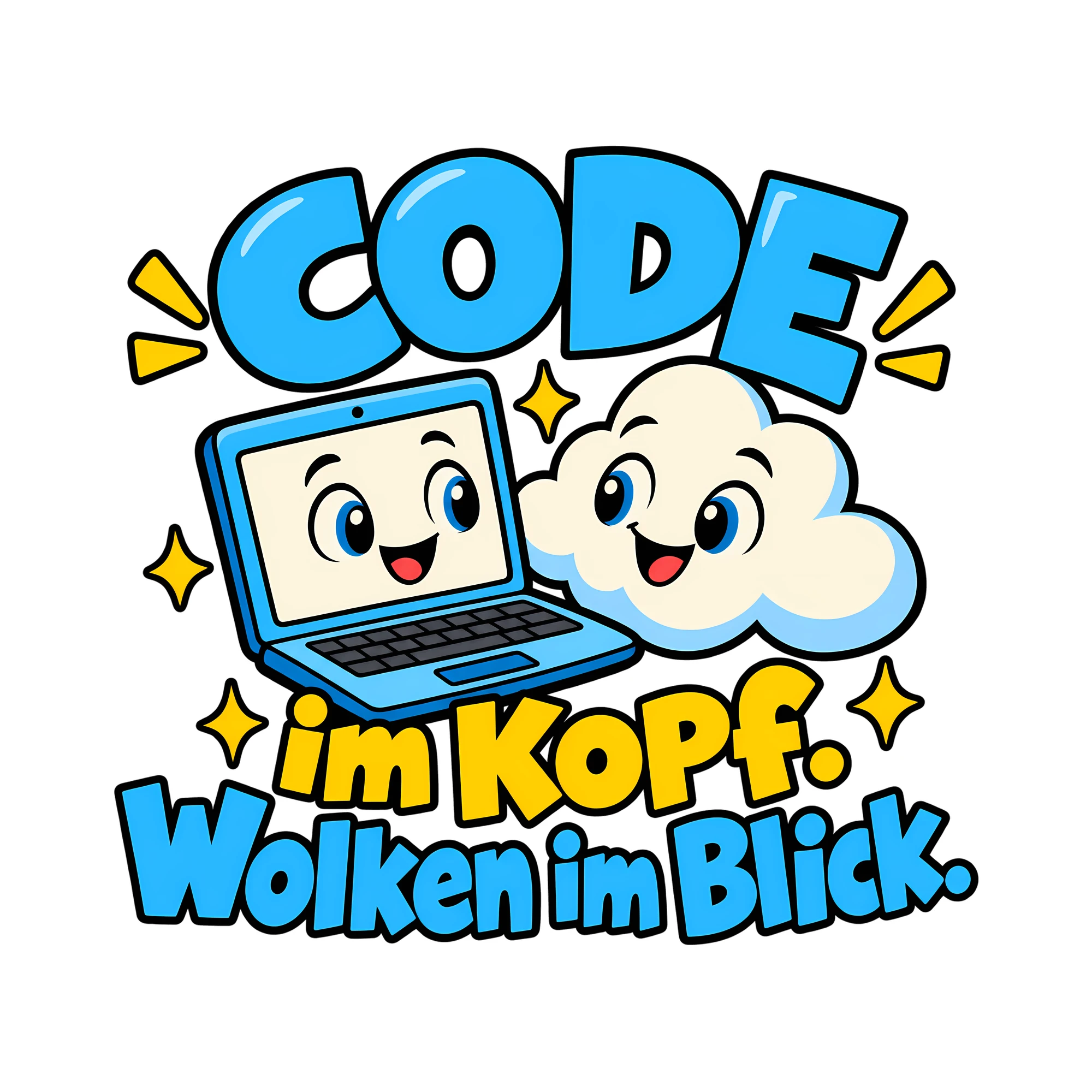 Bügelbild Code im Kopf. Wolken im Blick. als Grafik auf weißem Hintergrund (BB014538)