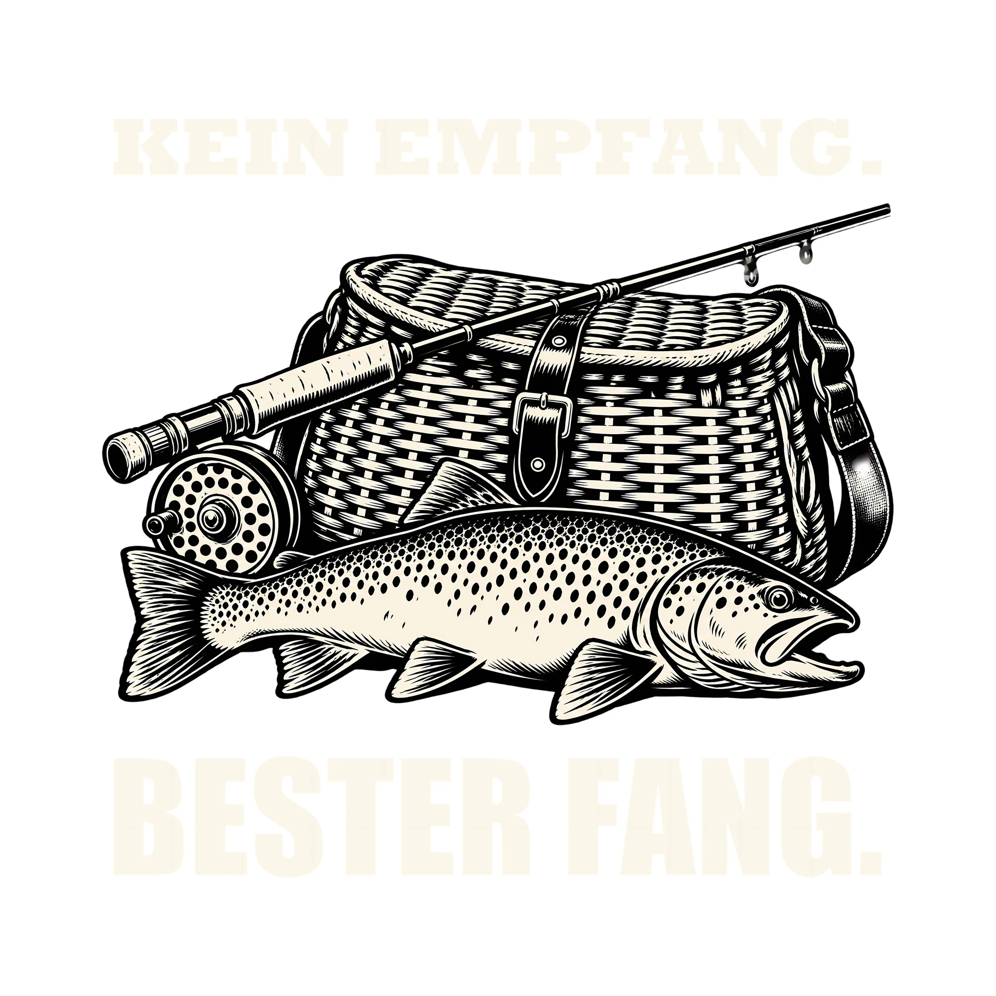 Bügelbild KEIN EMPFANG. BESTER FANG. als Grafik auf weißem Hintergrund (BB012774)