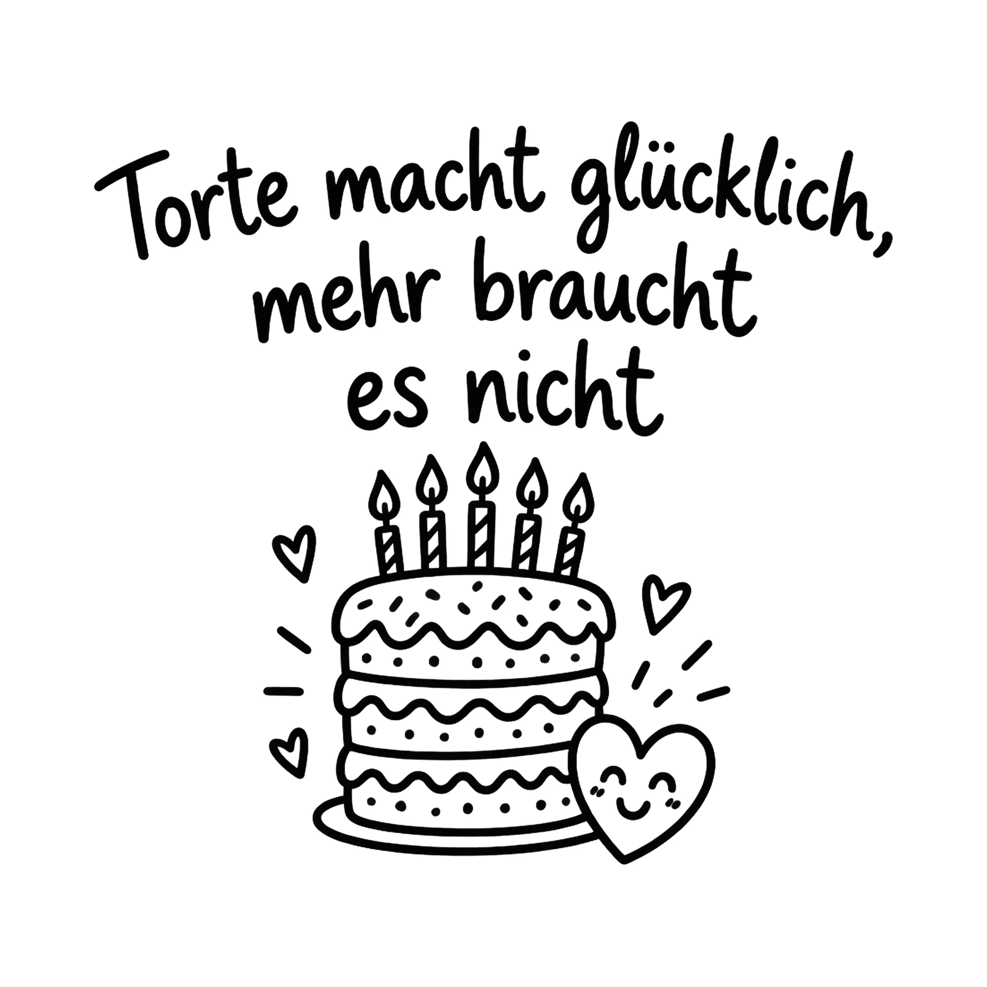 Bügelbild Torte macht glücklich, mehr braucht es nicht als Grafik auf weißem Hintergrund (BB019618)