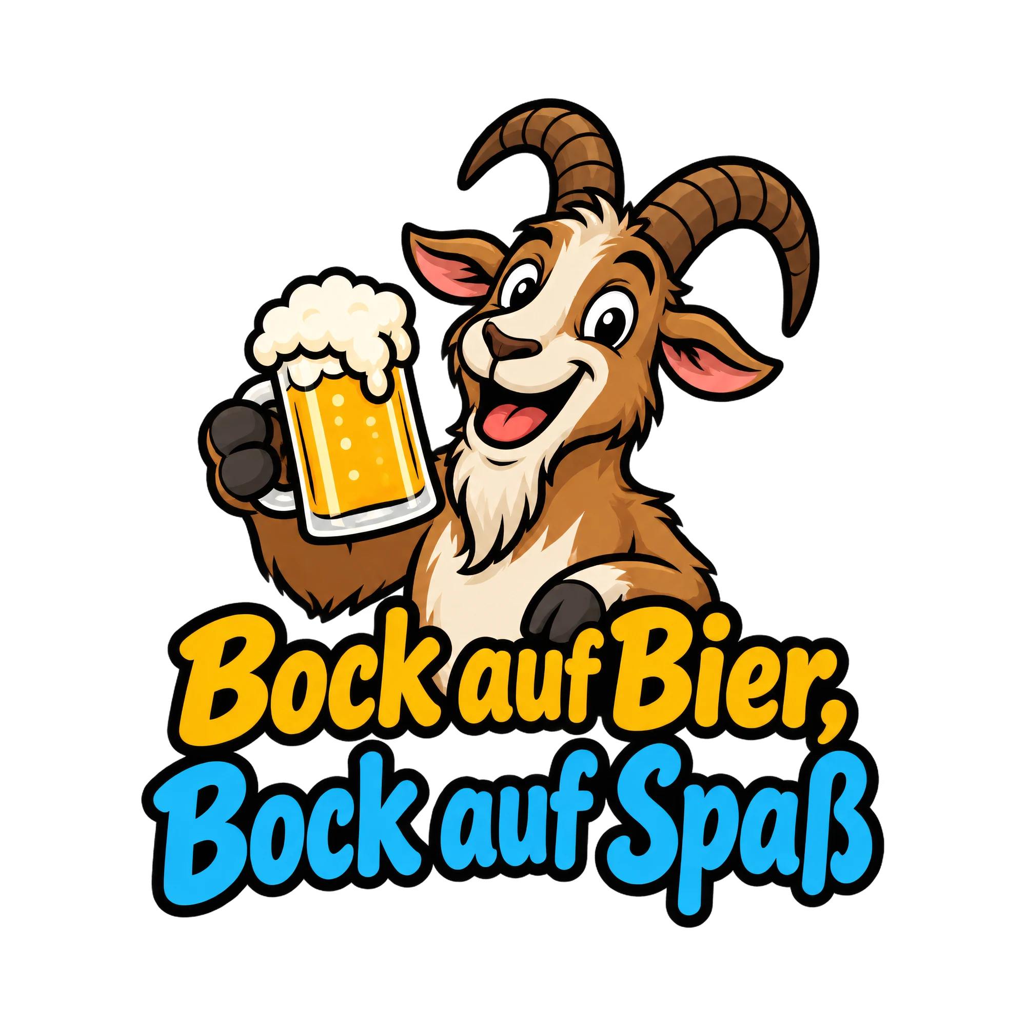Bügelbild Bock auf Bier, Bock auf Spaß als Grafik auf weißem Hintergrund (BB018806)