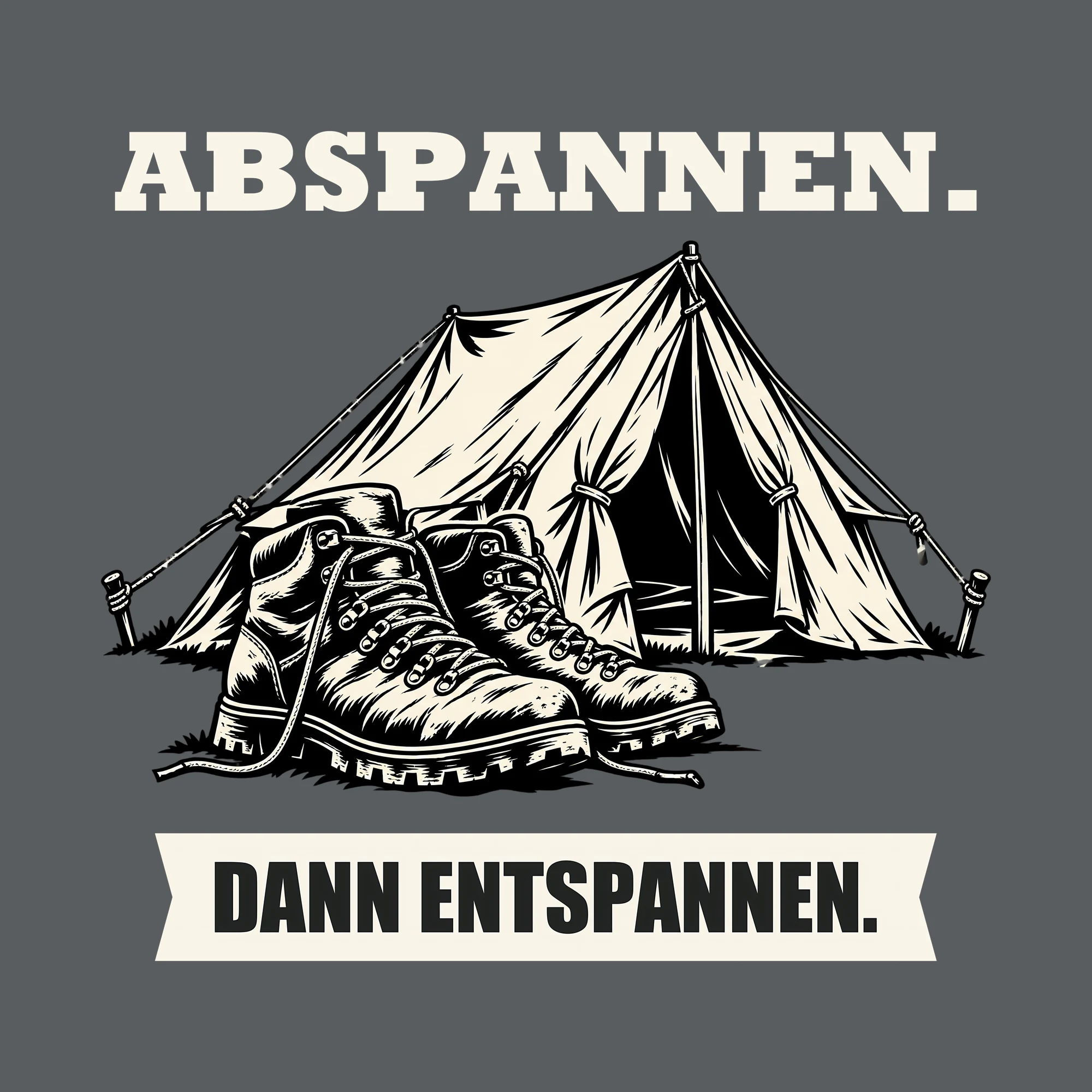 Bügelbild ABSPANNEN. DANN ENTSPANNEN. als Grafik auf dunklem Hintergrund (BB012761)