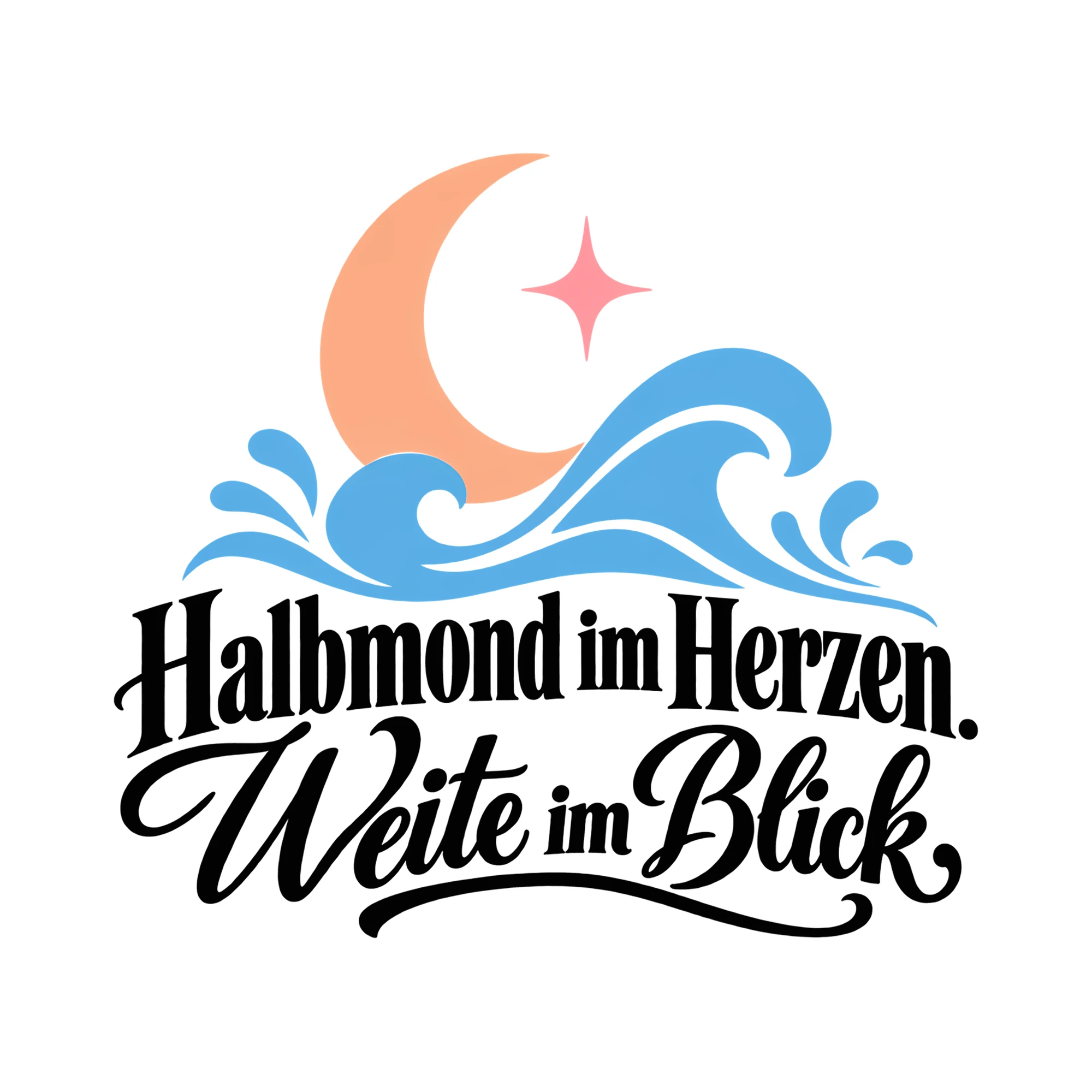 Bügelbild Halbmond im Herzen. Weite im Blick. als Grafik auf weißem Hintergrund (BB013655)