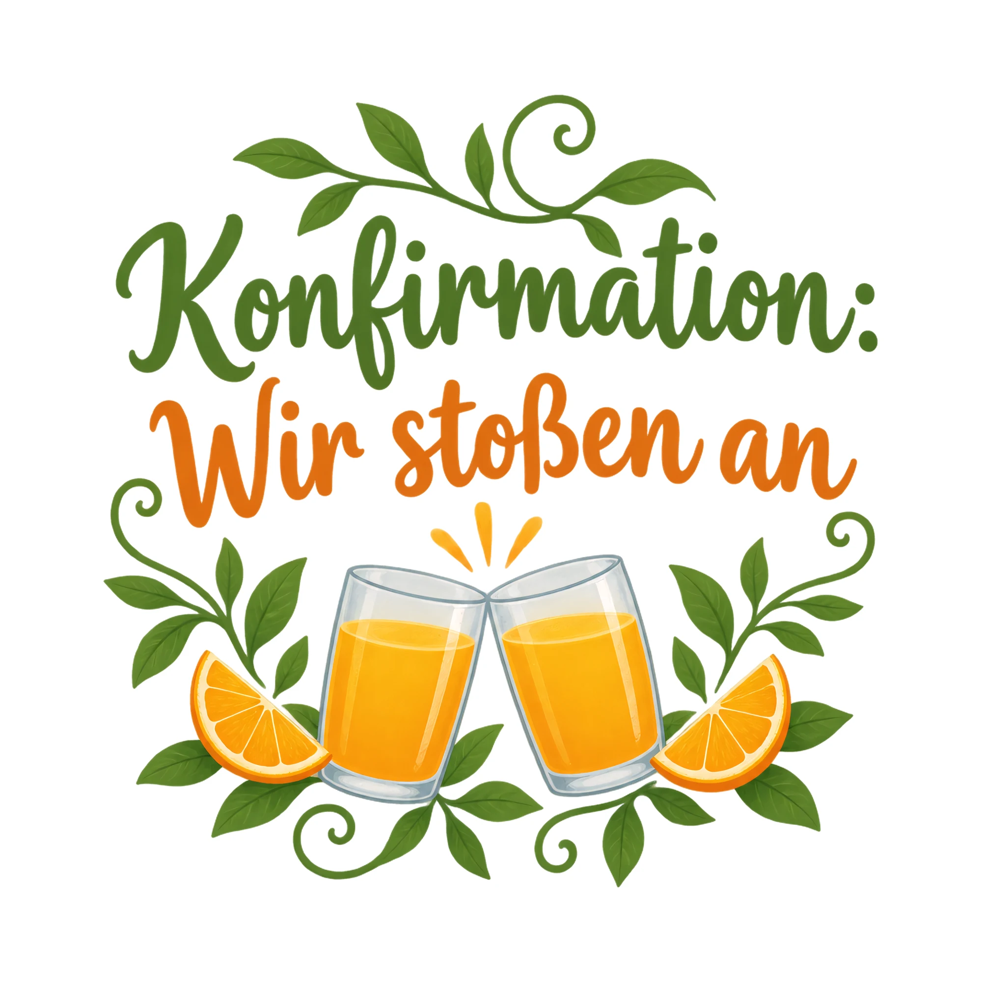 Bügelbild Konfirmation: Wir stoßen an als Grafik auf weißem Hintergrund (BB020631)