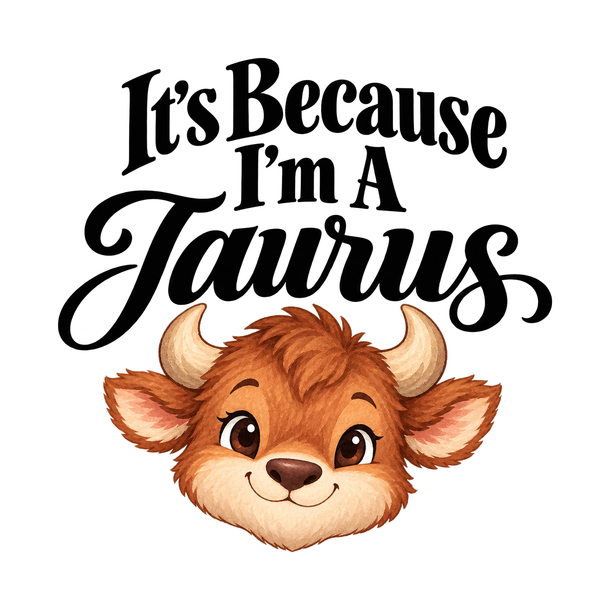 Bügelbild It's Because I'm A Taurus, Lustiger Shirt Spruch als Grafik auf weißem Hintergrund (BB015943)