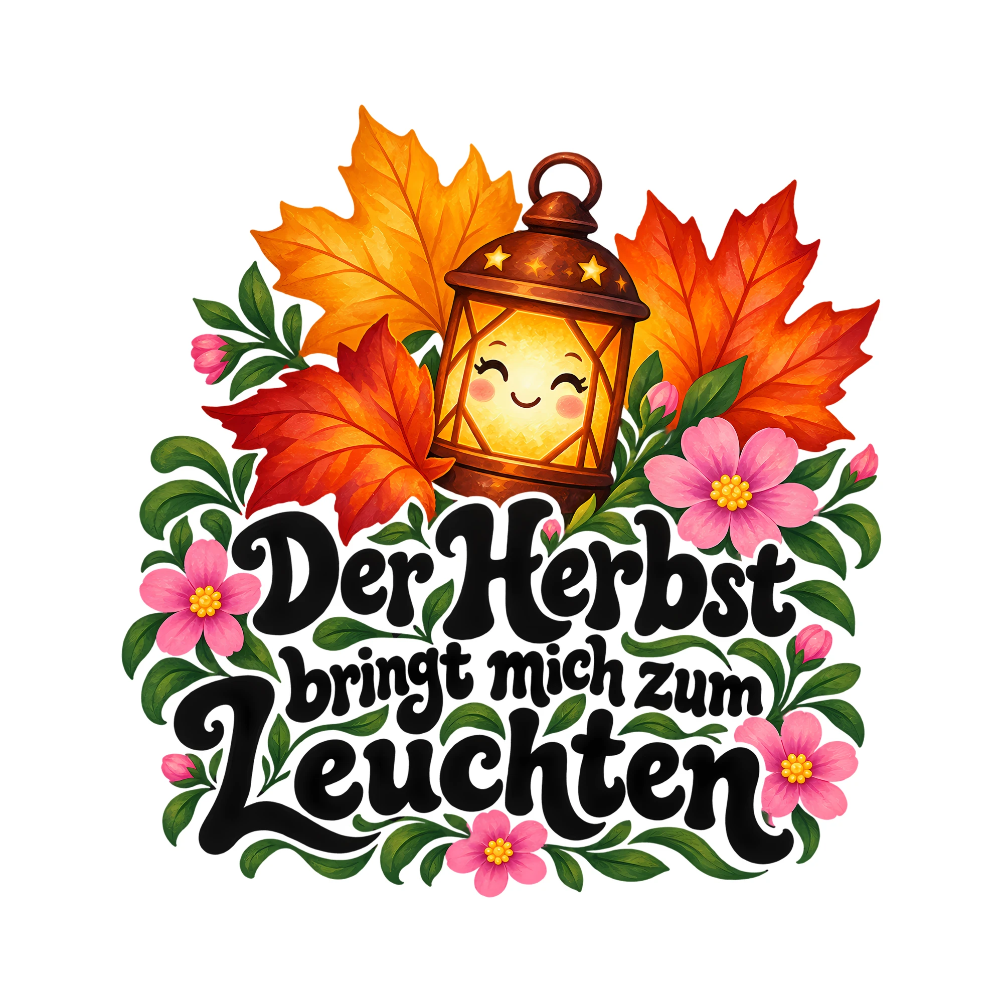 Bügelbild Der Herbst bringt mich zum Leuchten als Grafik auf weißem Hintergrund (BB014289)
