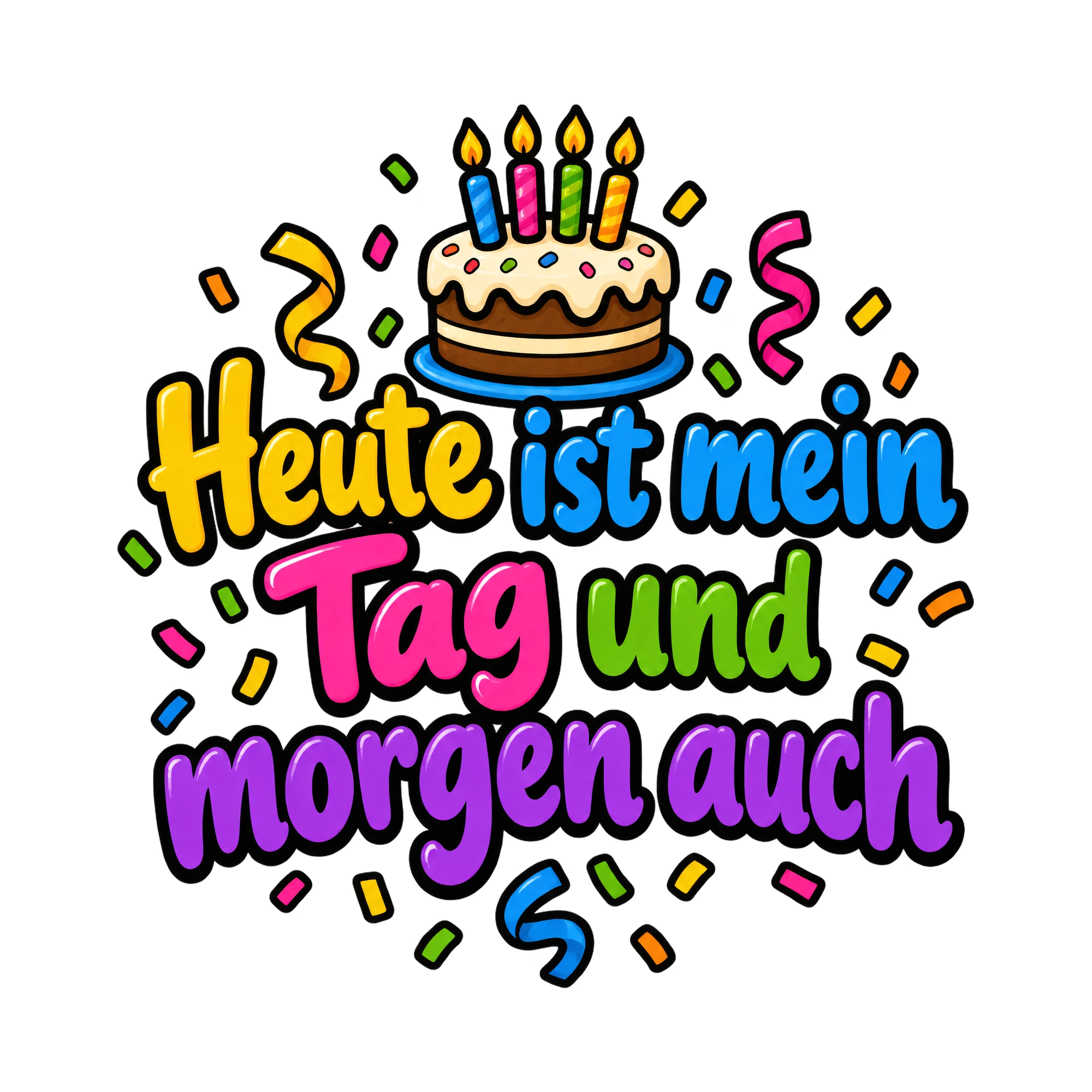 Bügelbild Heute ist mein Tag und morgen auch, Geburtstagsshirt Spruch als Grafik auf weißem Hintergrund (BB018354)