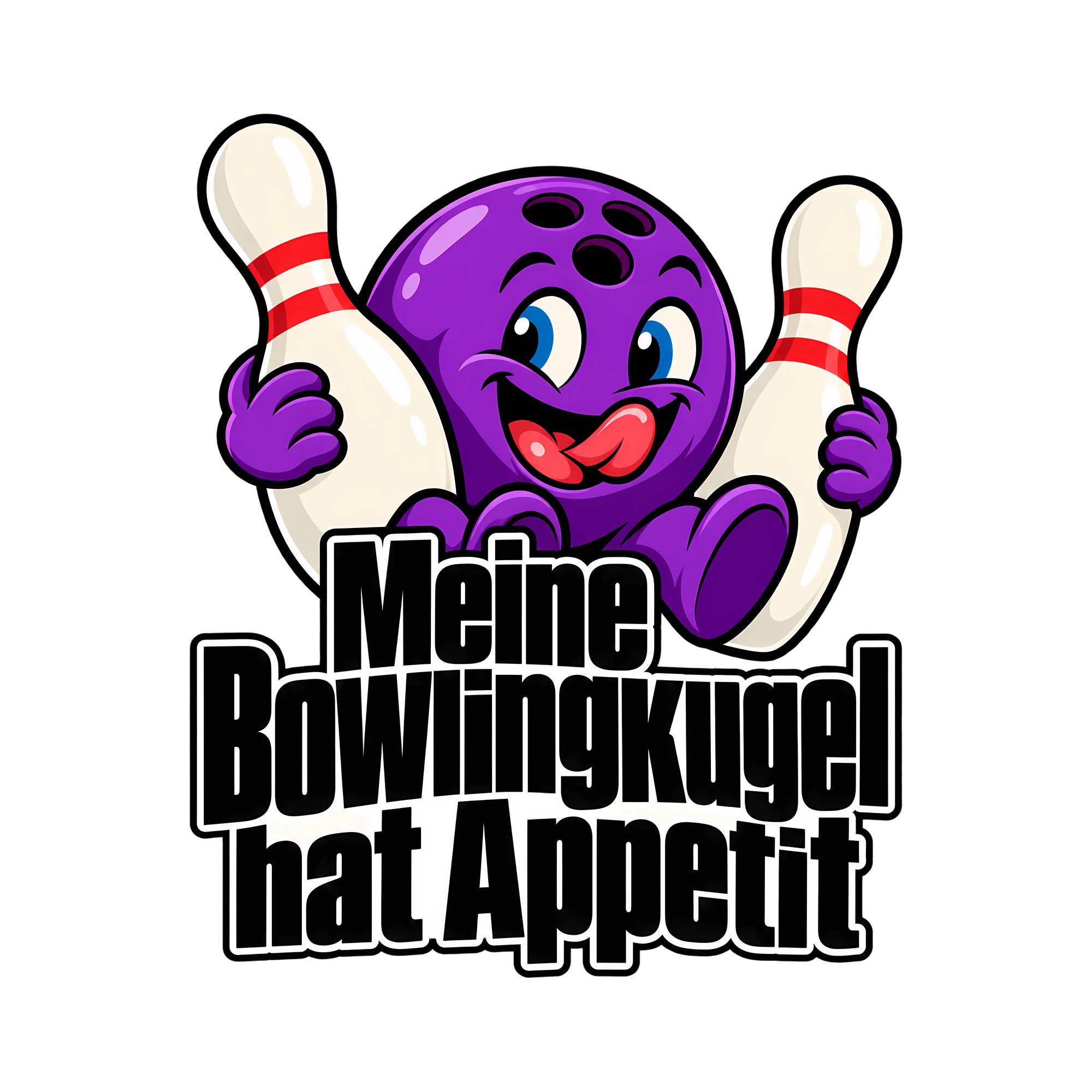 Bügelbild Meine Bowlingkugel hat Appetit als Grafik auf weißem Hintergrund (BB013869)
