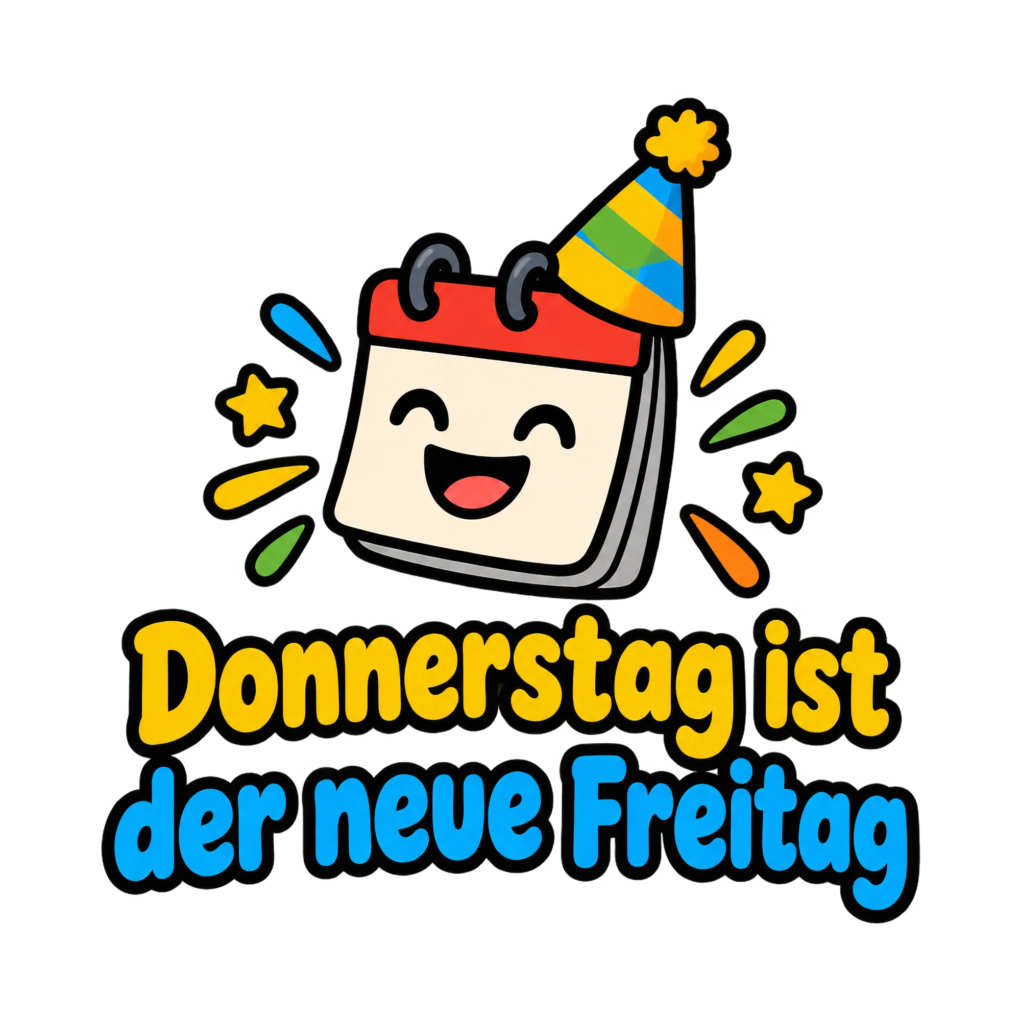 Bügelbild Donnerstag ist der neue Freitag als Grafik auf weißem Hintergrund (BB019835)