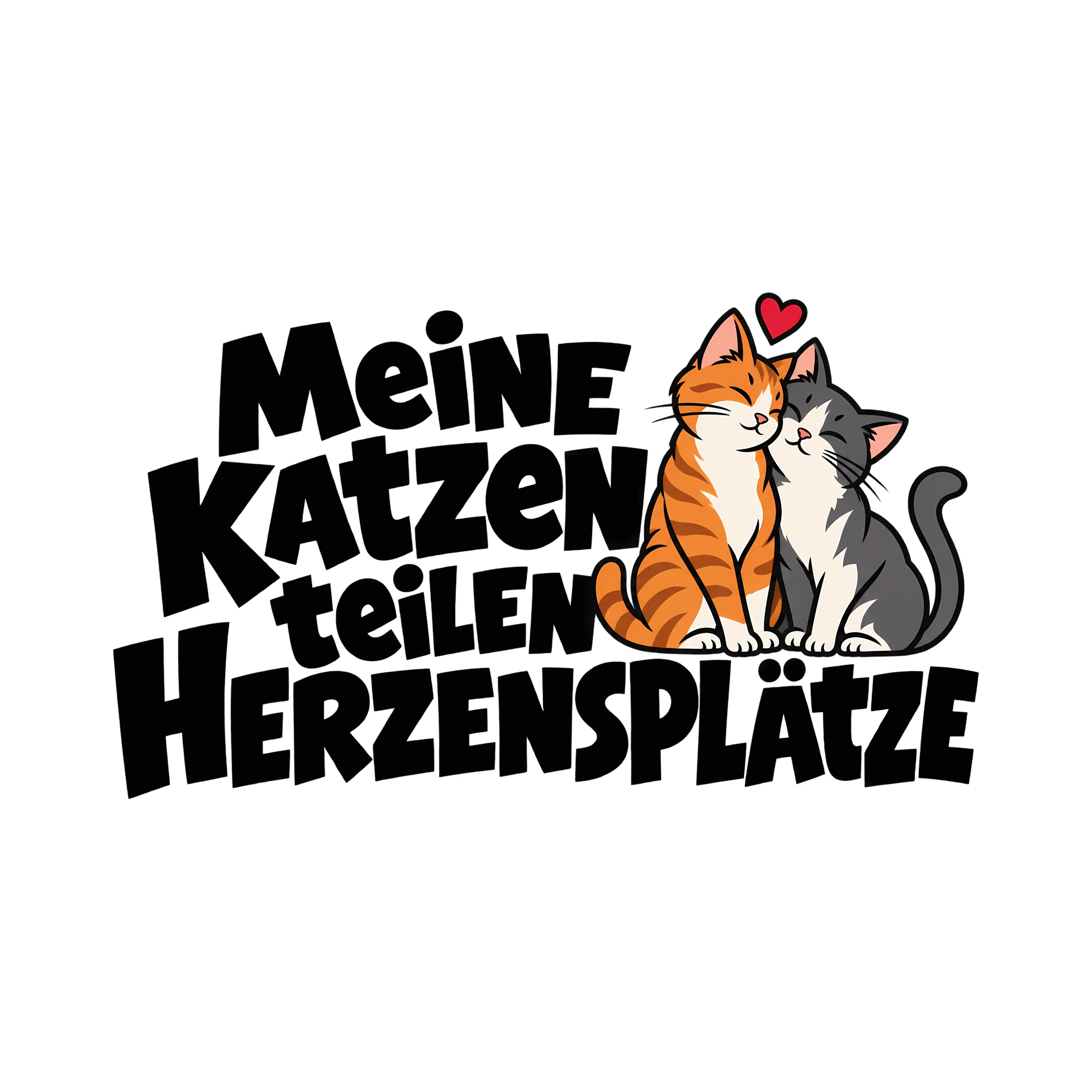 Bügelbild Meine Katzen teilen Herzensplätze als Grafik auf weißem Hintergrund (BB013630)