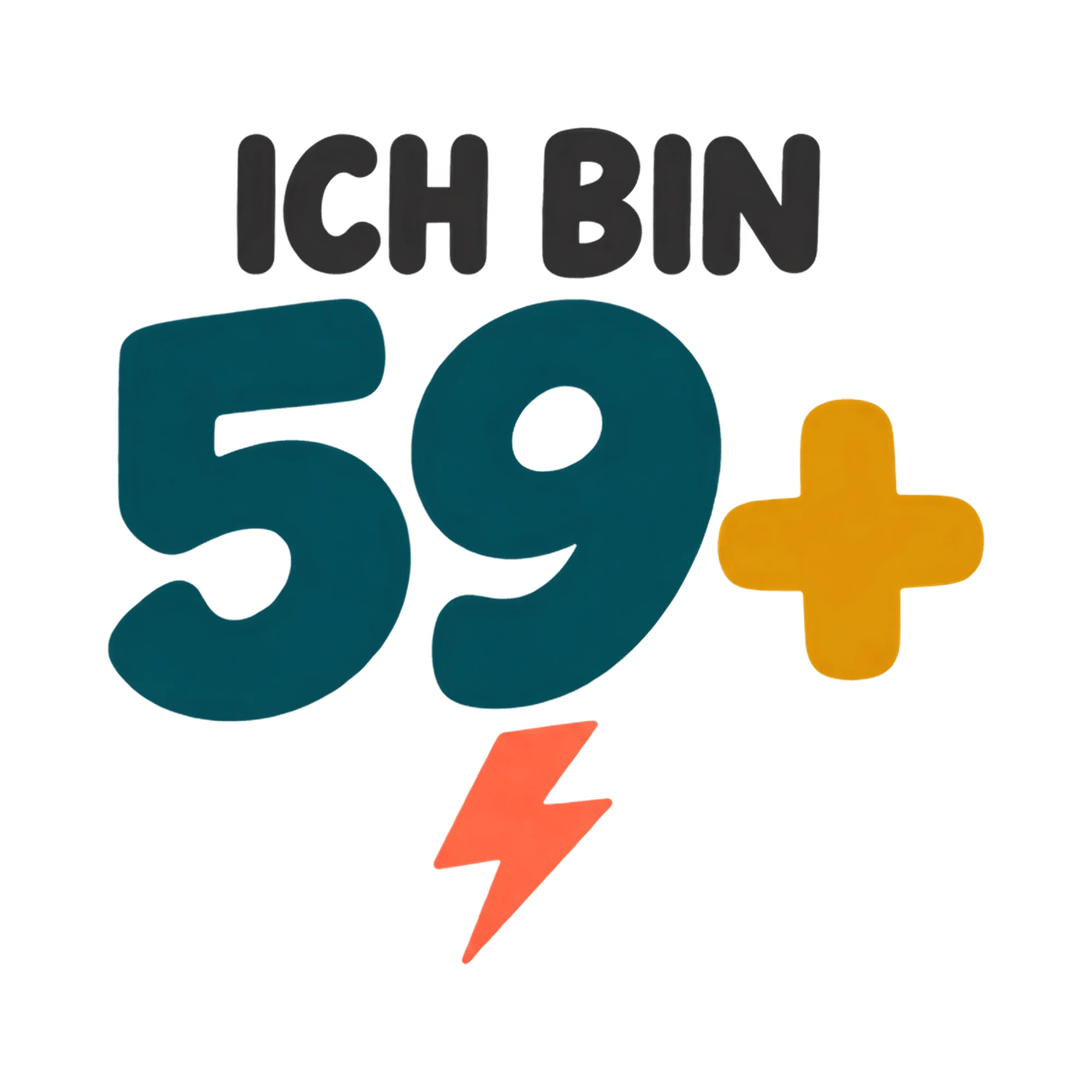 Bügelbild „Ich bin 59+“, Lustiger Shirt Spruch als Grafik auf weißem Hintergrund (BB017386)