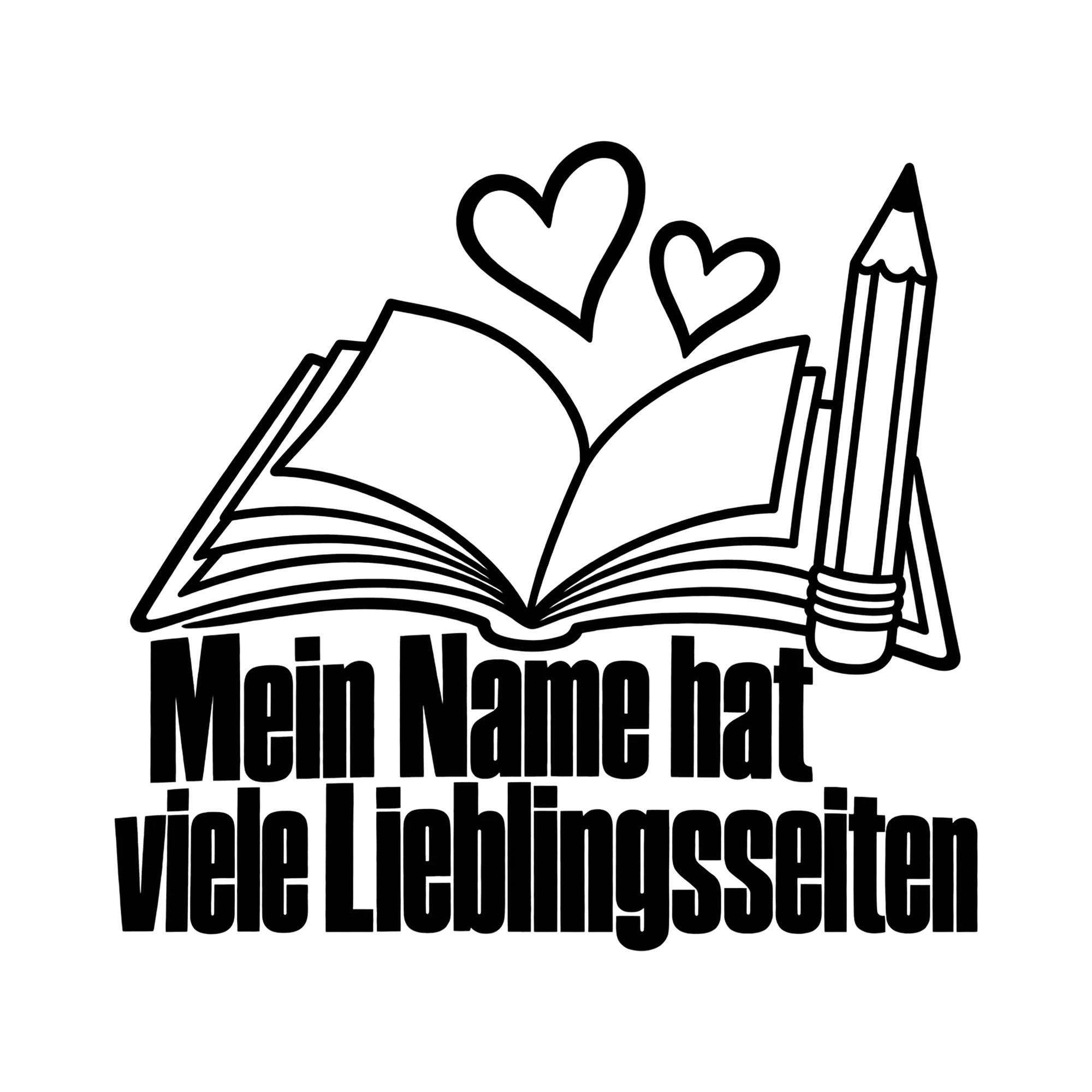 Bügelbild Mein Name hat viele Lieblingsseiten als Grafik auf weißem Hintergrund (BB014563)