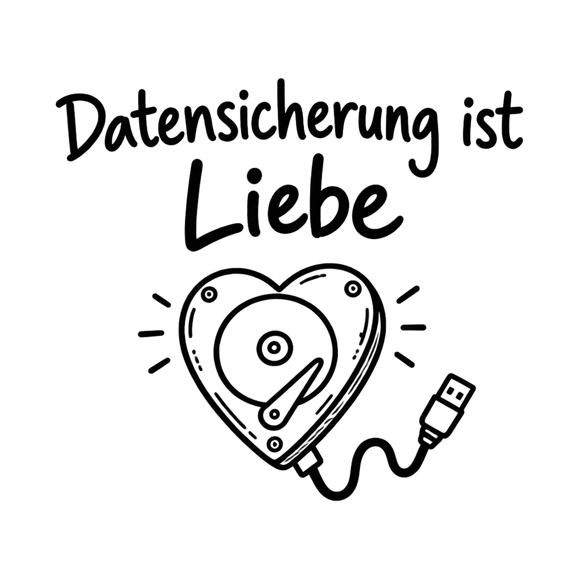 Bügelbild Datensicherung ist Liebe als Grafik auf weißem Hintergrund (BB020374)