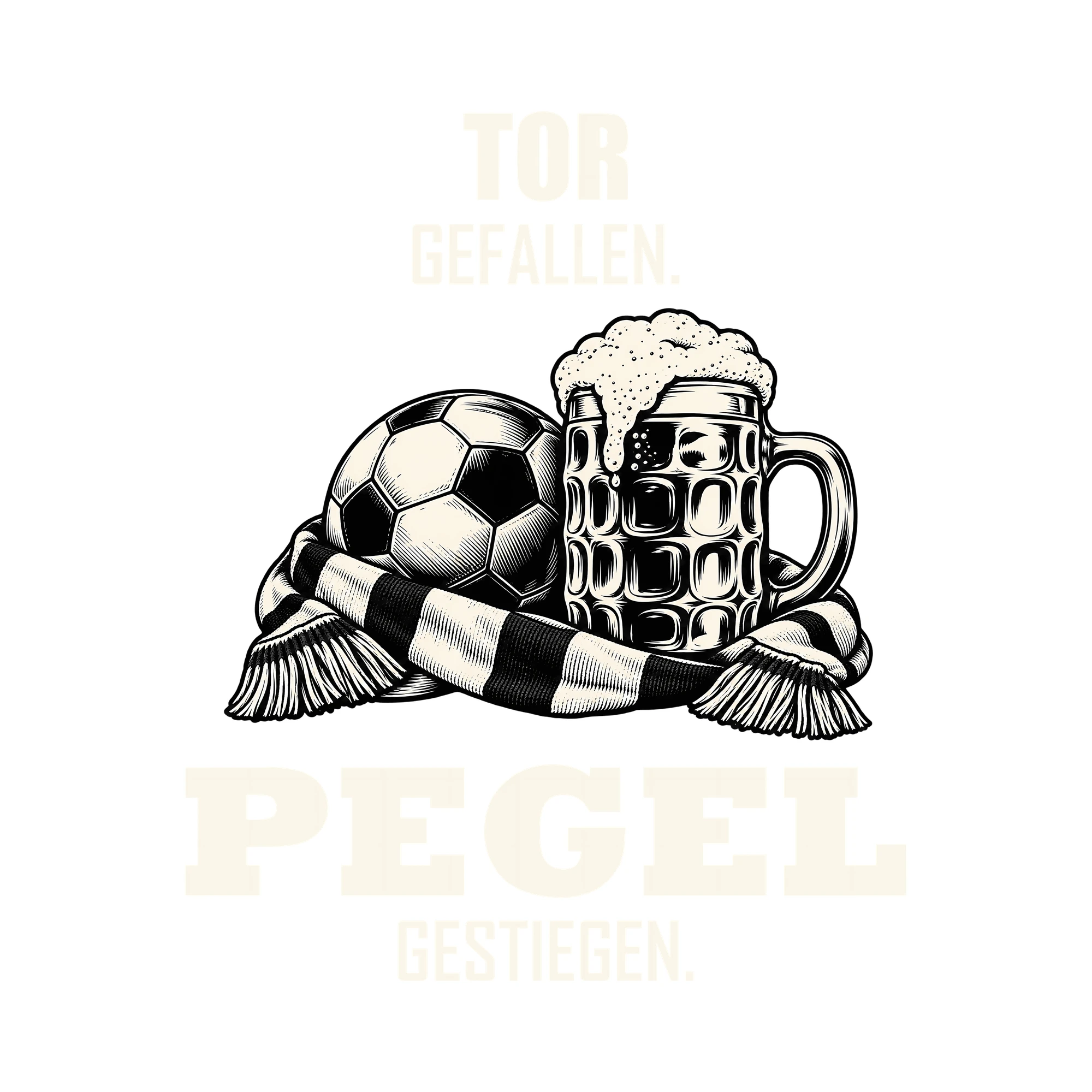Bügelbild TOR GEFALLEN. PEGEL GESTIEGEN. als Grafik auf weißem Hintergrund (BB011827)