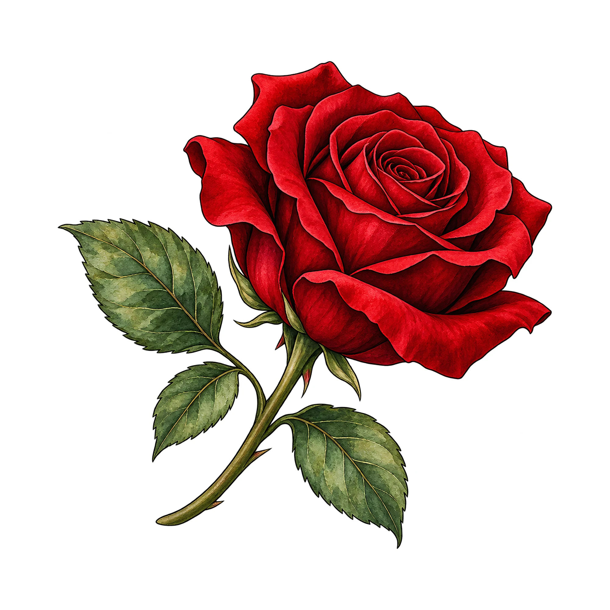 Bügelbild Rote Rose, Lustiger Shirt Motiv als Grafik auf weißem Hintergrund (BB015547)