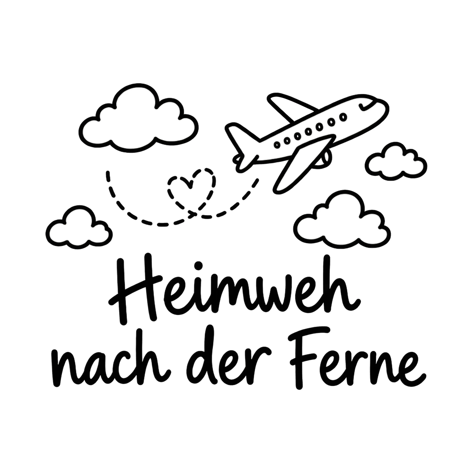 Bügelbild Heimweh nach der Ferne als Grafik auf weißem Hintergrund (BB019683)