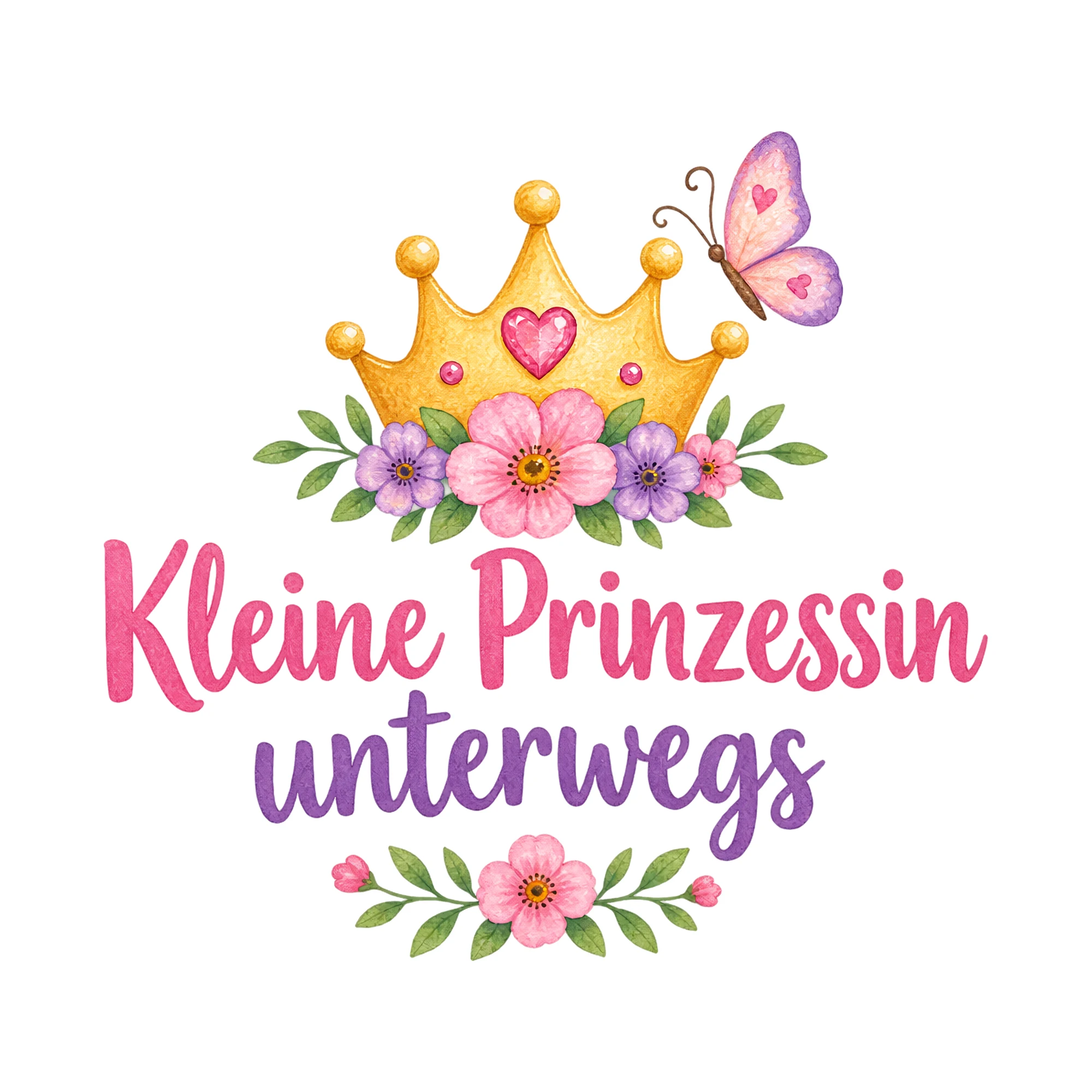 Bügelbild Kleine Prinzessin unterwegs als Grafik auf weißem Hintergrund (BB018715)