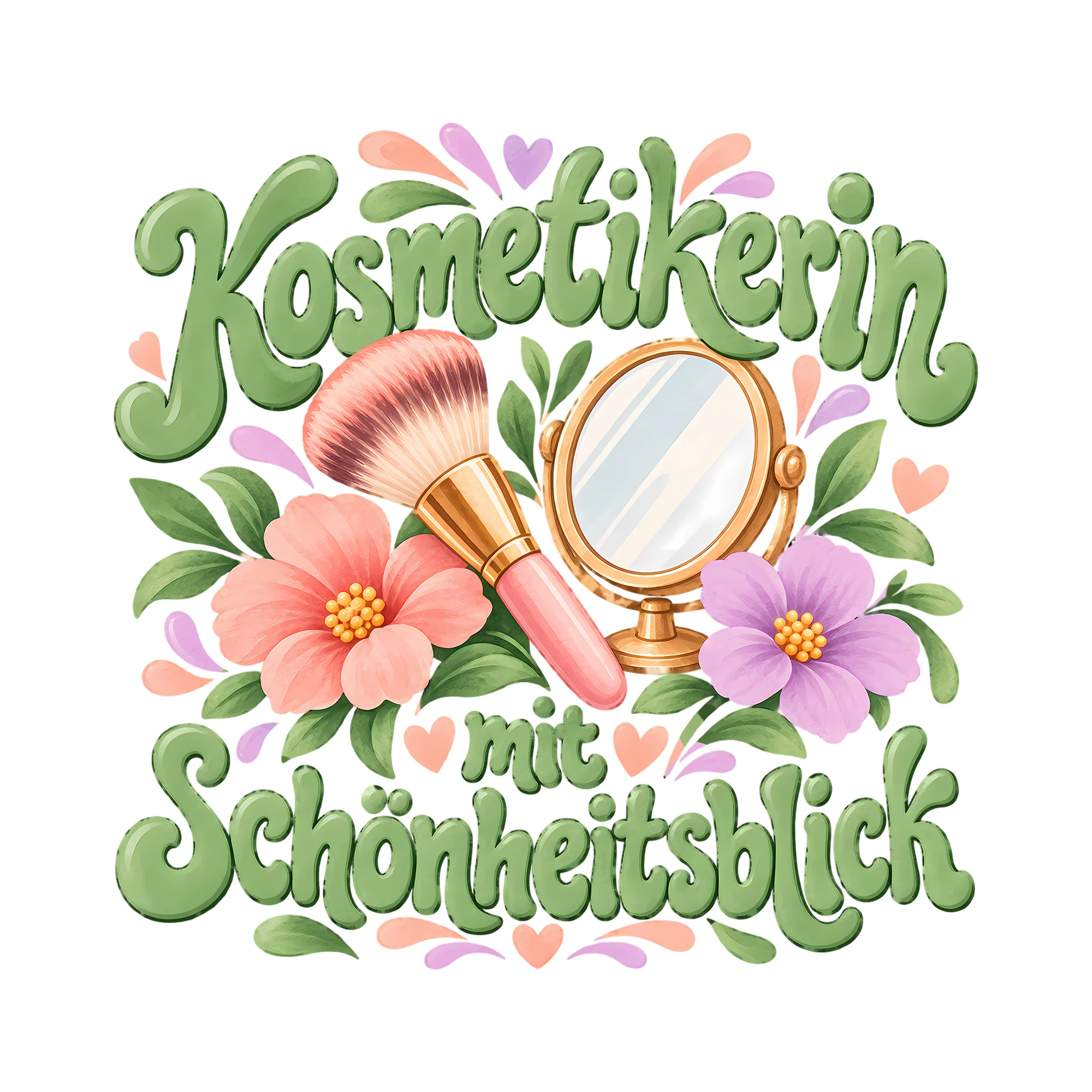 Bügelbild Kosmetikerin mit Schönheitsblick als Grafik auf weißem Hintergrund (BB012311)