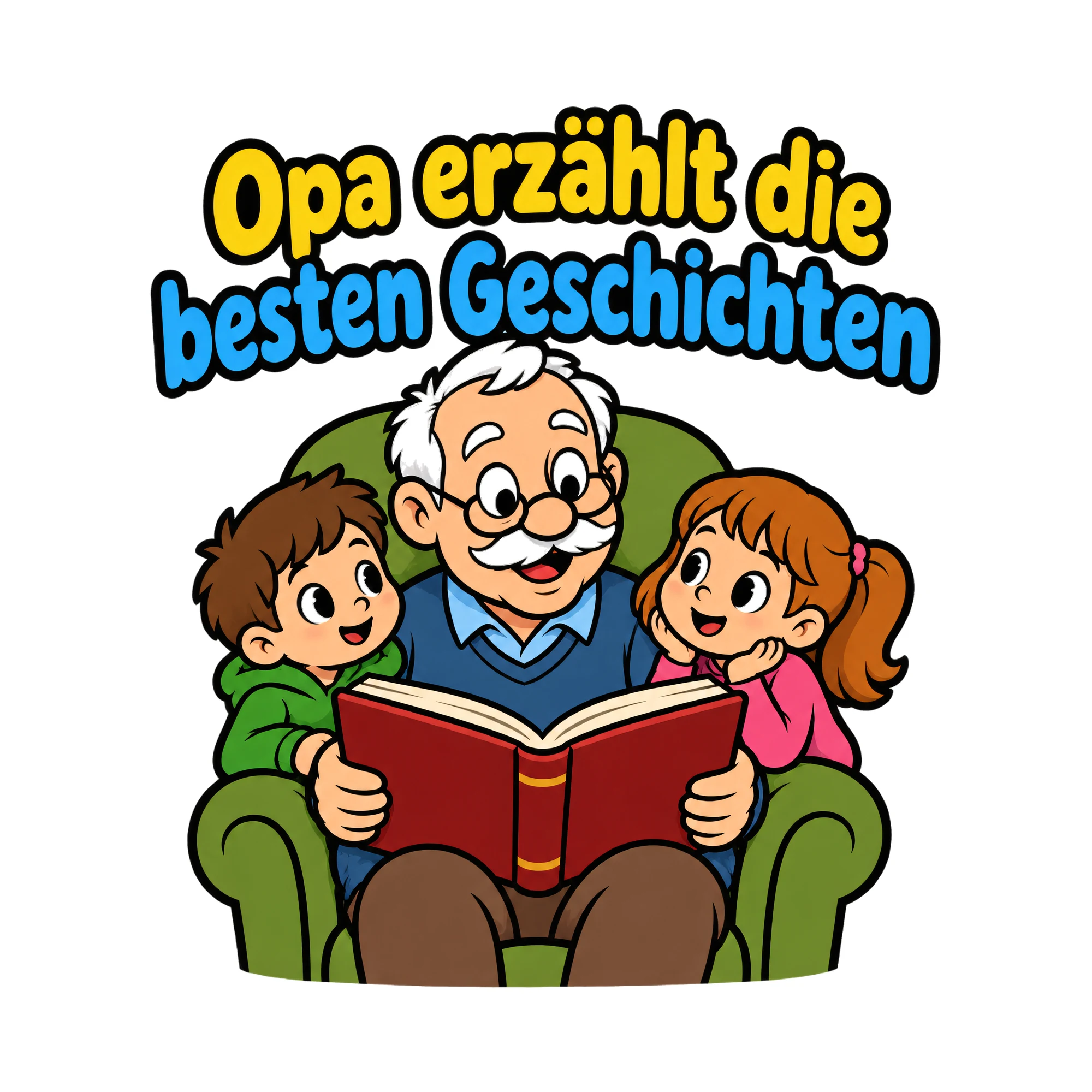 Bügelbild Opa erzählt die besten Geschichten als Grafik auf weißem Hintergrund (BB019244)