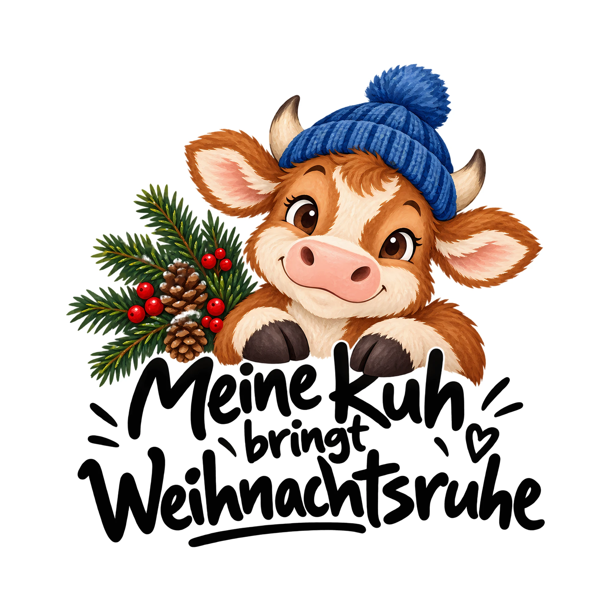 Bügelbild Meine Kuh bringt Weihnachtsruhe als Grafik auf weißem Hintergrund (BB013932)