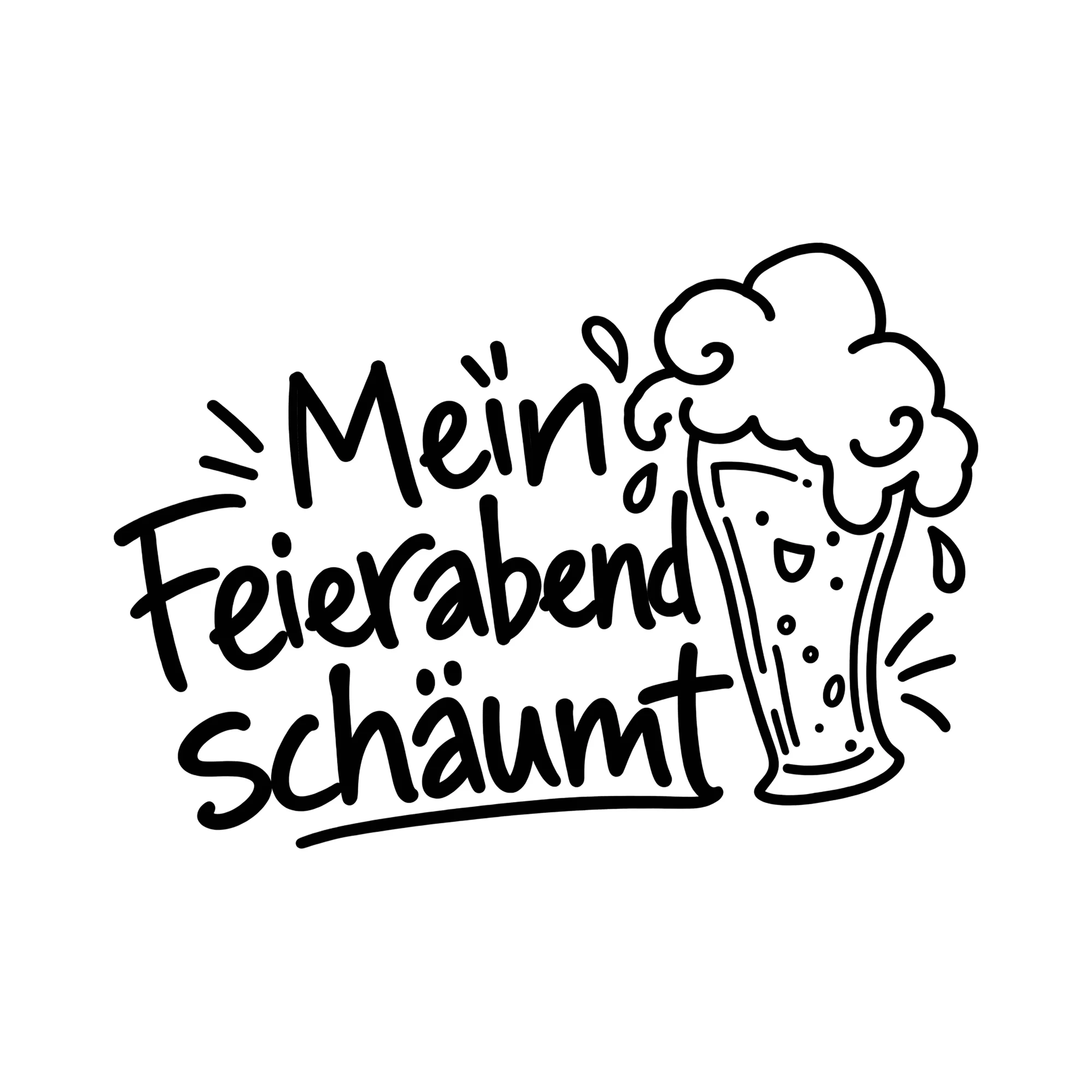 Bügelbild Mein Feierabend schäumt als Grafik auf weißem Hintergrund (BB011936)