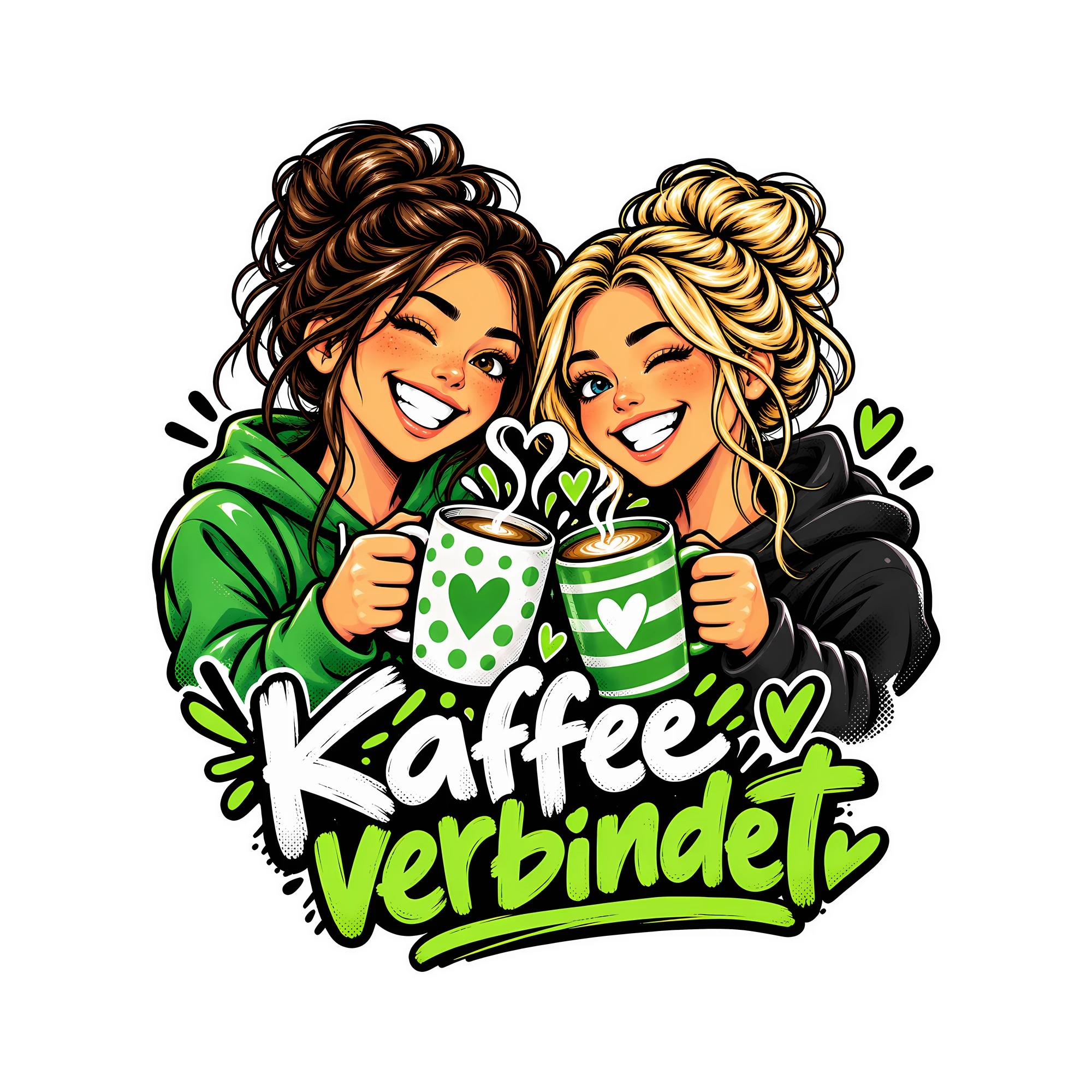 Bügelbild Kaffee verbindet als Grafik auf weißem Hintergrund (BB012251)
