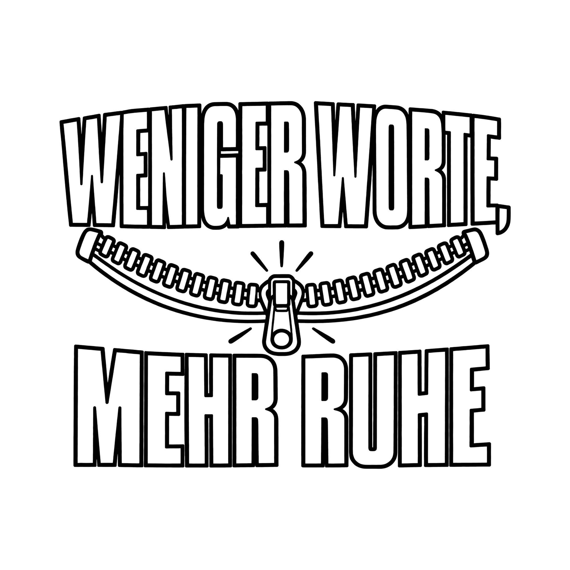 Bügelbild WENIGER WORTE, MEHR RUHE als Grafik auf weißem Hintergrund (BB014352)